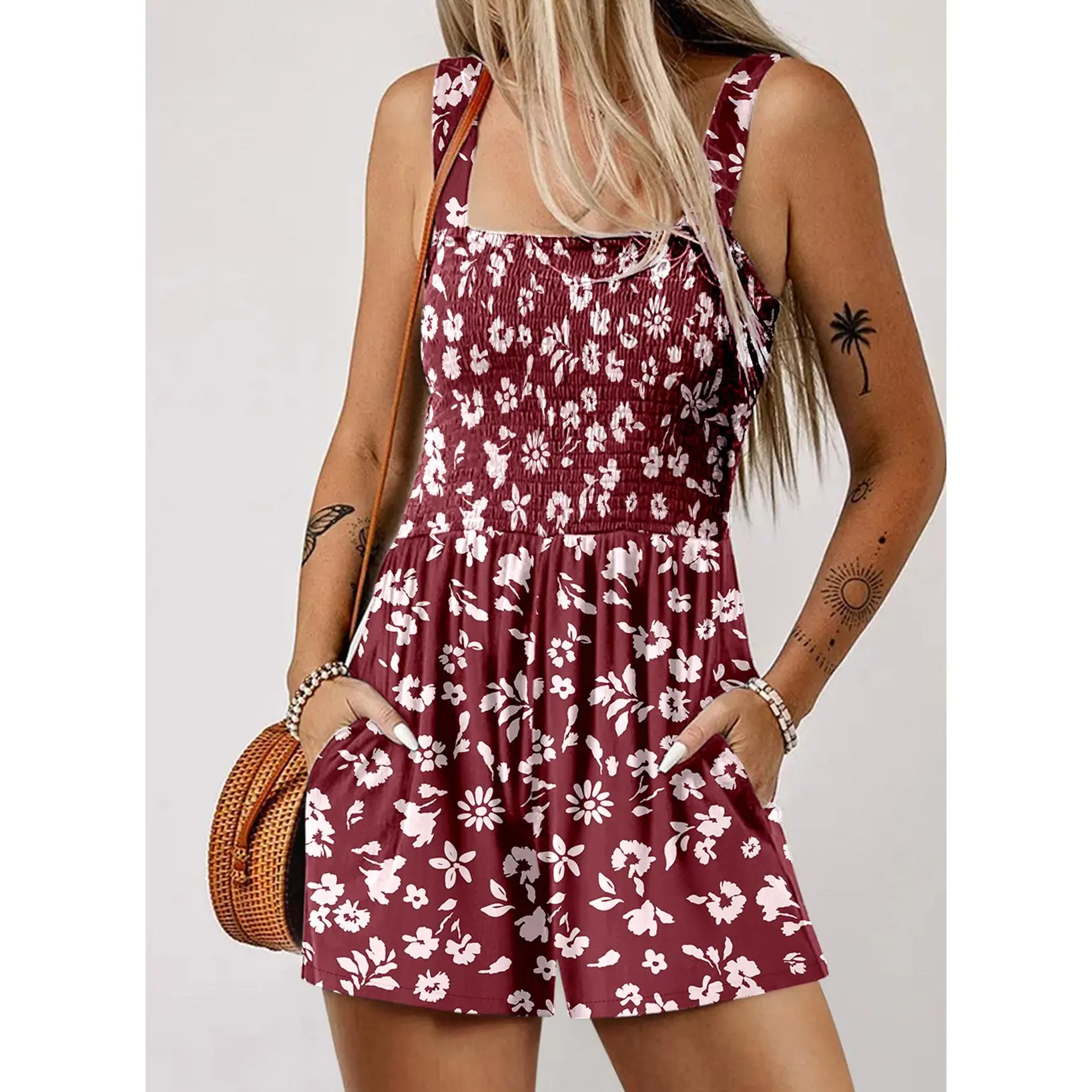 Women's Floral Print Loose Fit Rompers 2025