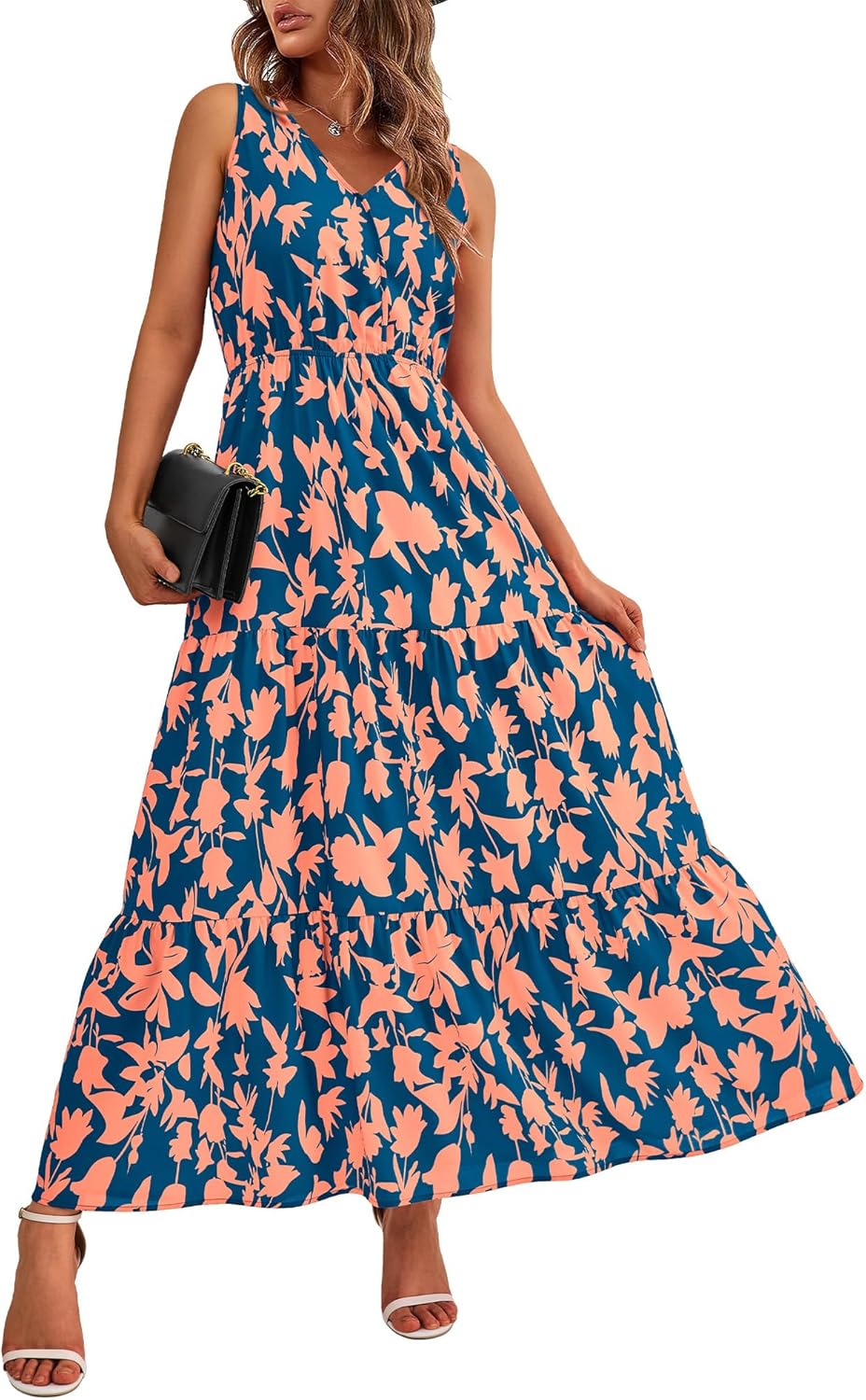 Women Summer Dresses Casual Sleeveless Maxi Dresses Cute Floral Long Dress Wedding Guest Dress