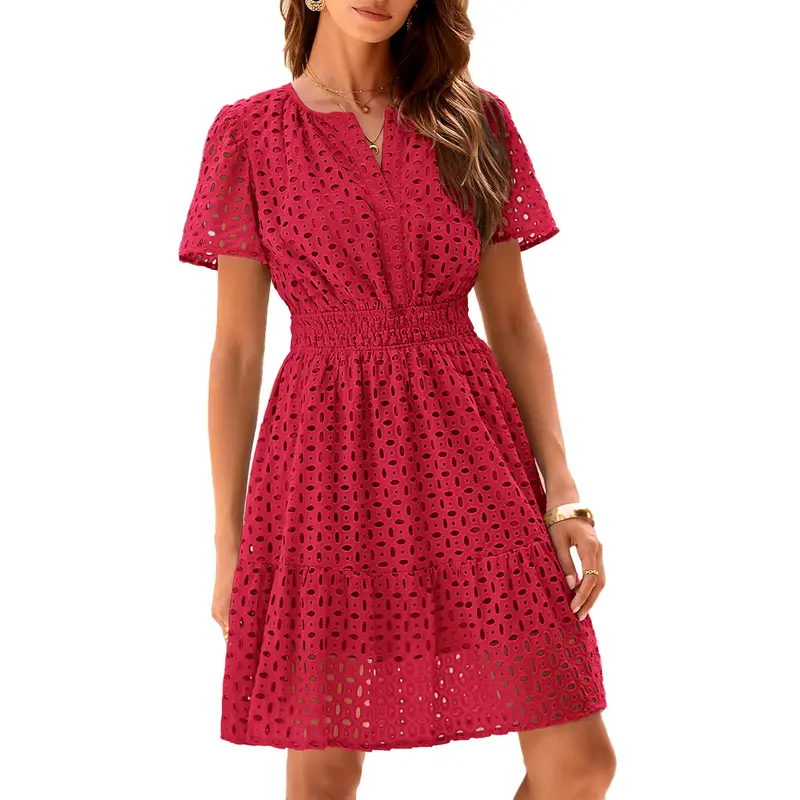 [XS-6XL]Women’s V-Neck Lace Dress – Elegant Summer Vacation Beach Dress