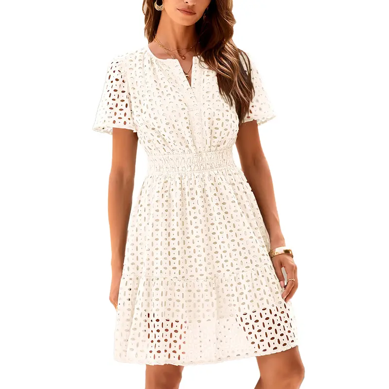 [XS-6XL]Women’s V-Neck Lace Dress – Elegant Summer Vacation Beach Dress