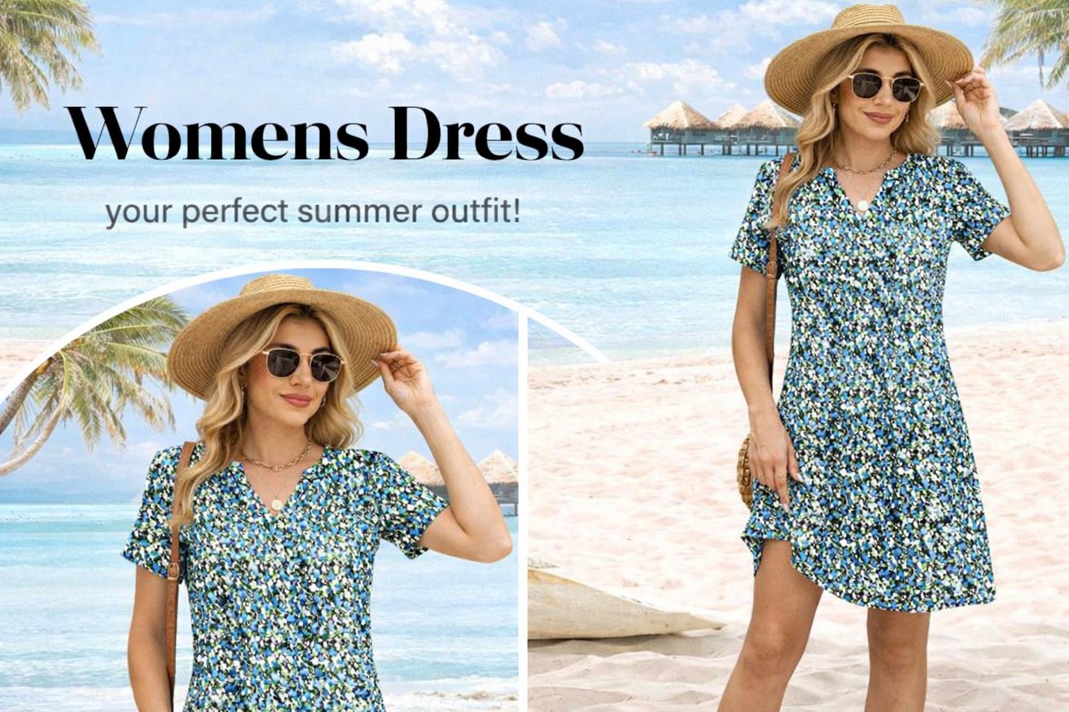 2026 Casual Summer Dress Dresses for Women V Neck Wedding Guest Dress Short Sleeve Fashion Beach Vacation Clothes