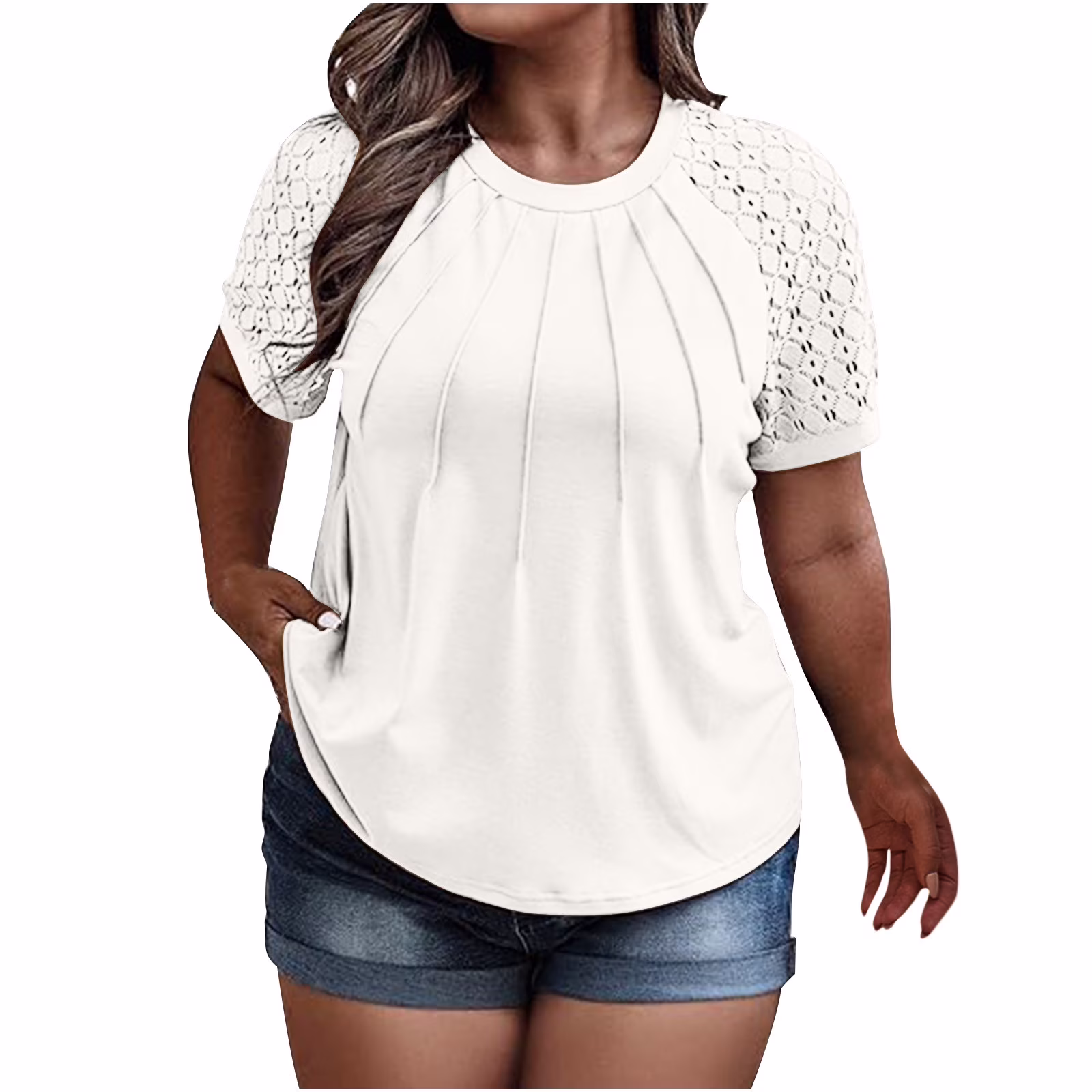Plus Size Tops for Women Summer Lace Short Sleeve