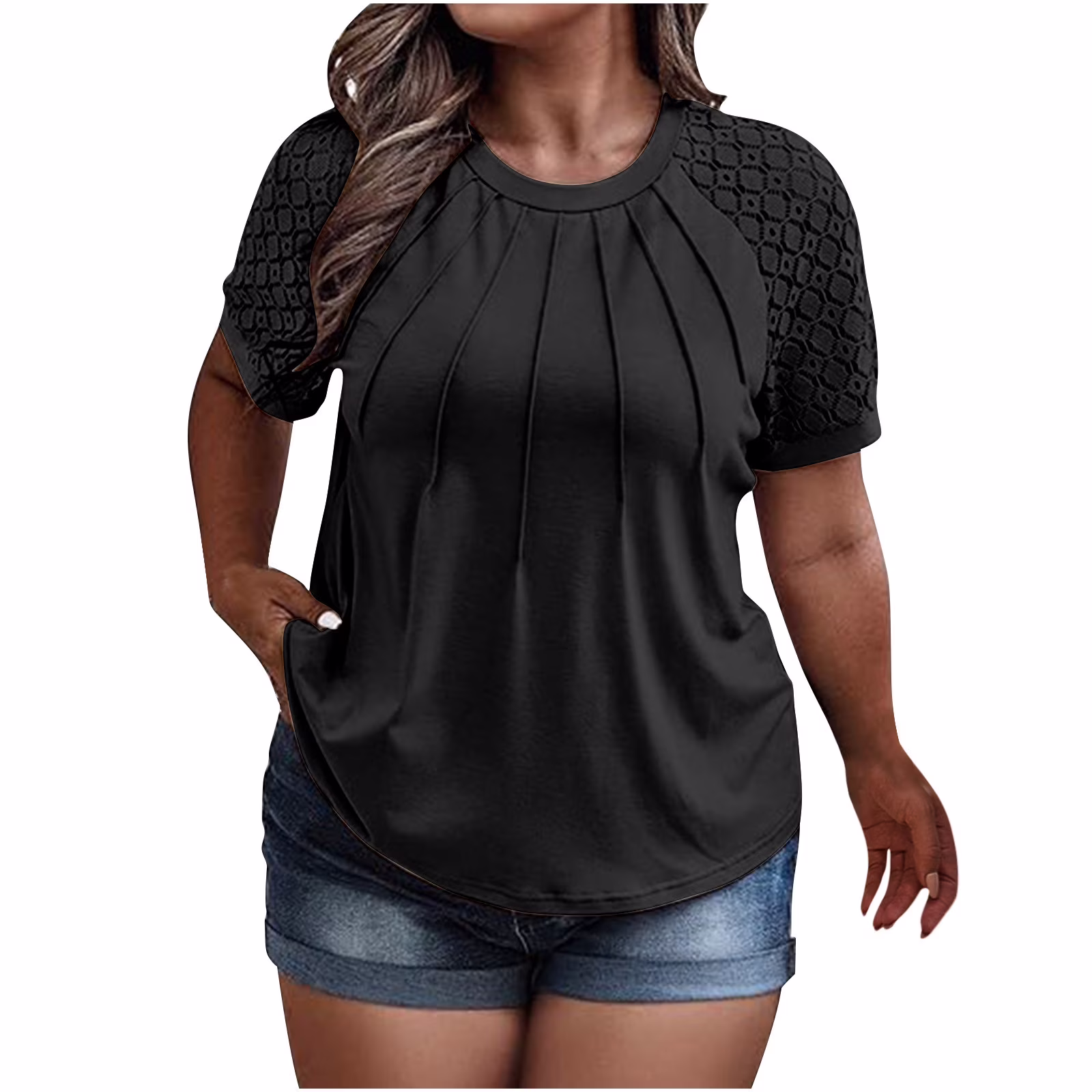 Plus Size Tops for Women Summer Lace Short Sleeve