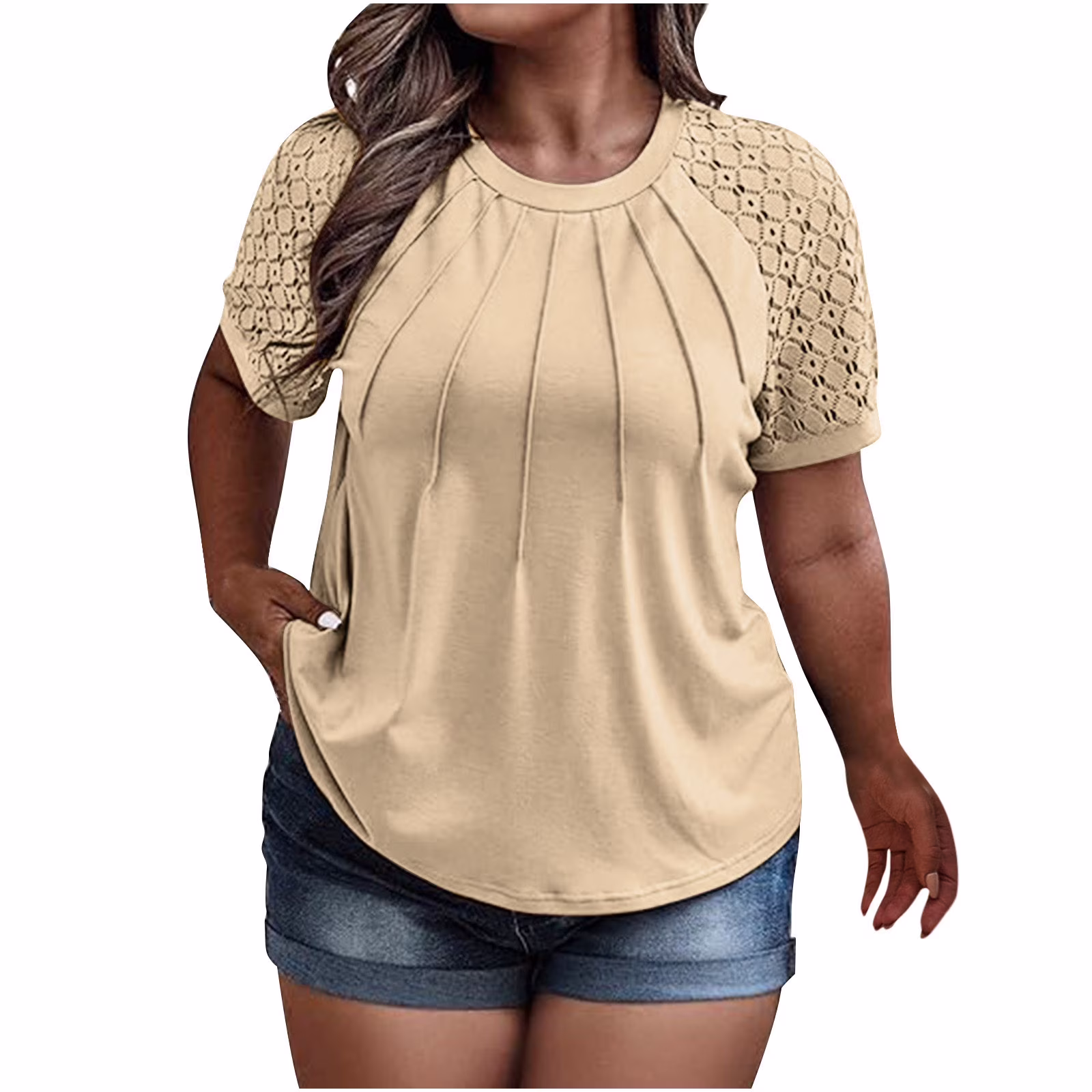 Plus Size Tops for Women Summer Lace Short Sleeve