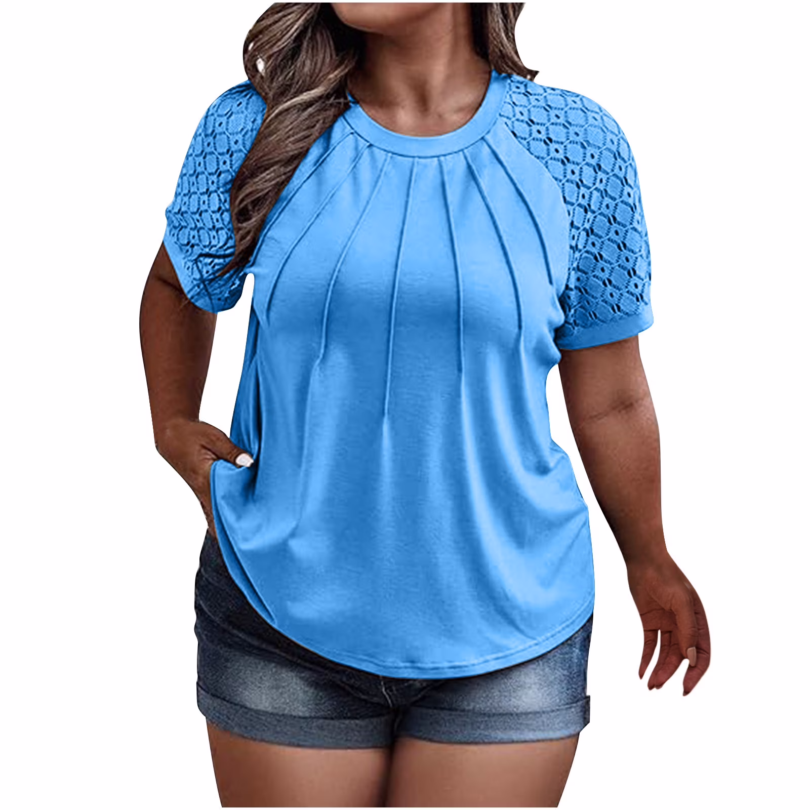 Plus Size Tops for Women Summer Lace Short Sleeve