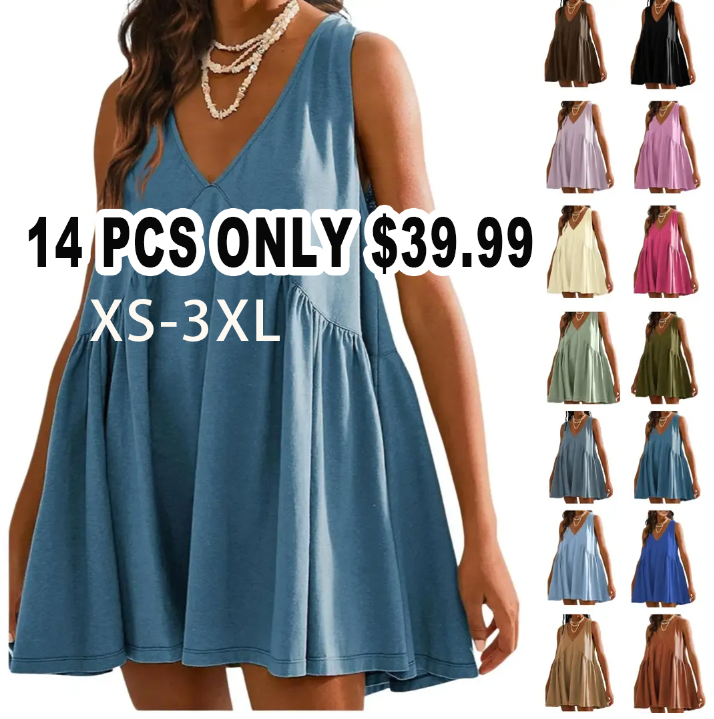 14 Pcs-Women's A-Line Sleeveless Mini Dress with Pockets