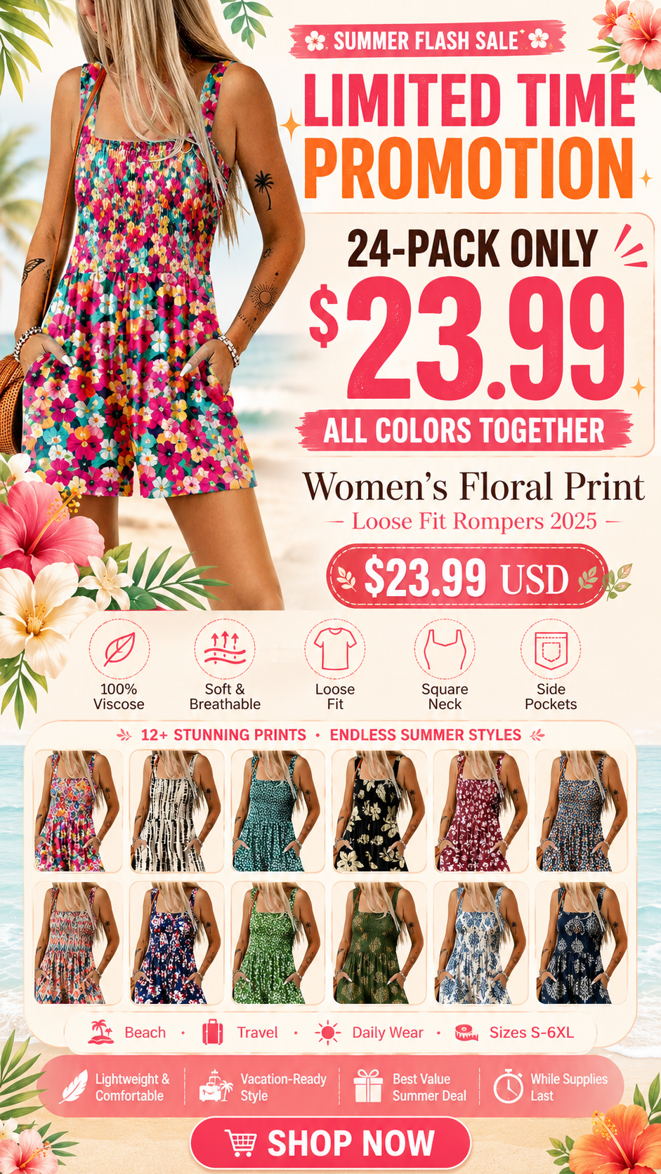 Women's Floral Print Loose Fit Rompers 2025