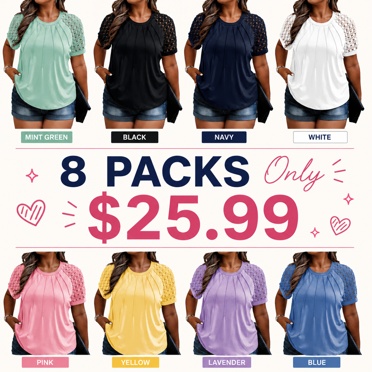 Plus Size Tops for Women Summer Lace Short Sleeve