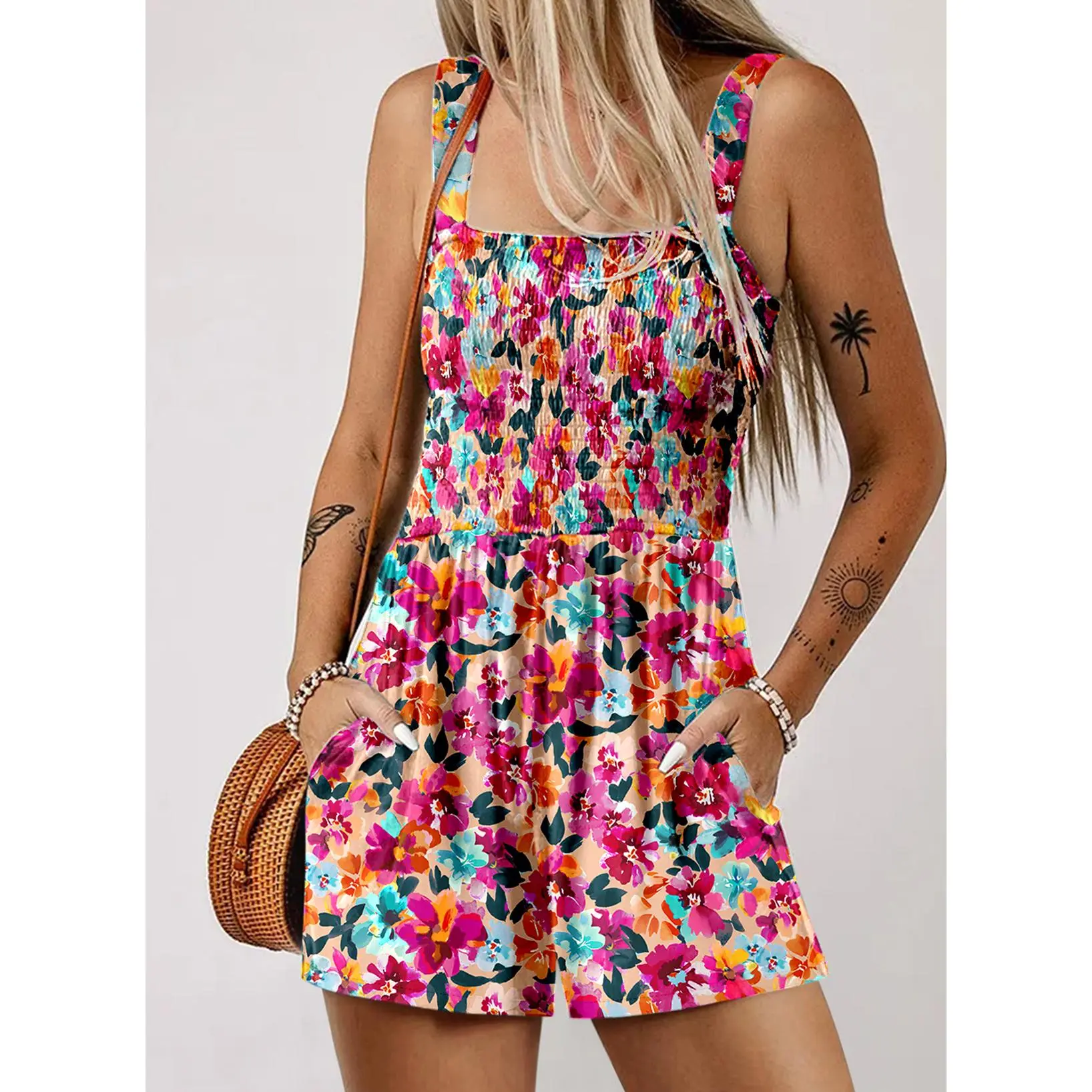 Women's Floral Print Loose Fit Rompers 2025