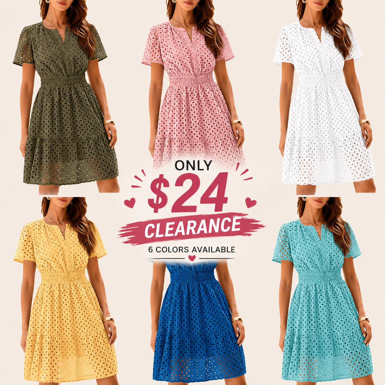 [XS-6XL]Women’s V-Neck Lace Dress – Elegant Summer Vacation Beach Dress