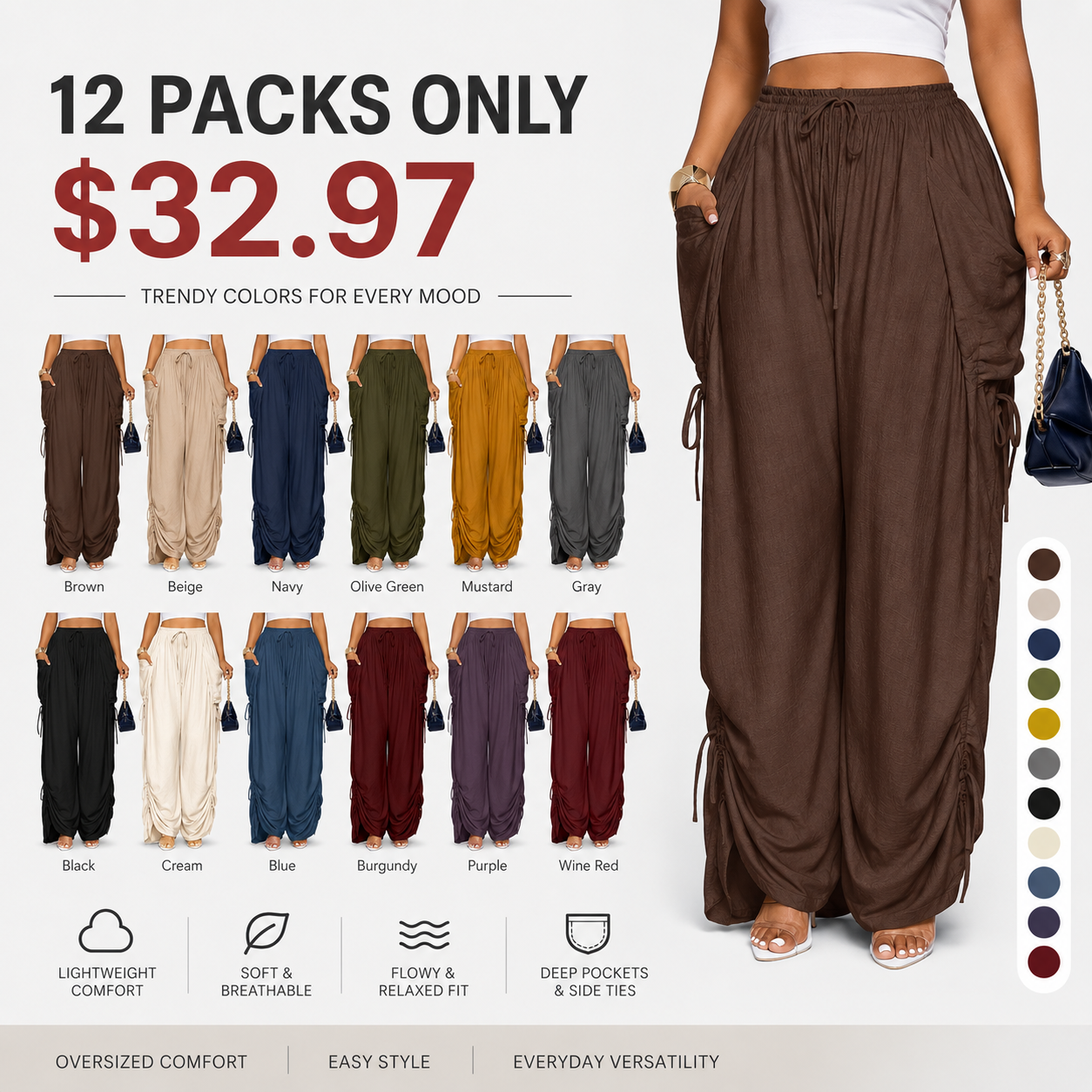 8 PACK Women’s Casual Wide Leg Pants
