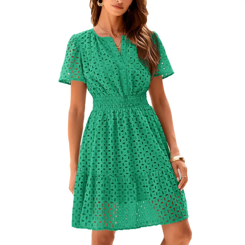 [XS-6XL]Women’s V-Neck Lace Dress – Elegant Summer Vacation Beach Dress
