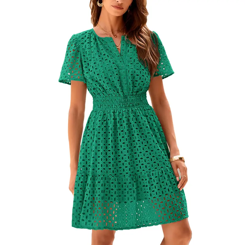 [XS-6XL]Women’s V-Neck Lace Dress – Elegant Summer Vacation Beach Dress
