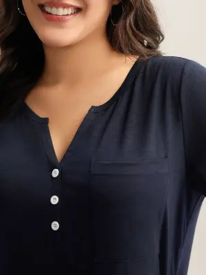 BLOOMCHIC Women's Plus-Size Minimalist Short-Sleeve Blouse [M-6X] - Split V-Neck, Button-Detailed, Pocketed Lady Top, 2026 Summer Casual Basic, Mother's Day Pick,summerwins,Summer wins,Deals for your days