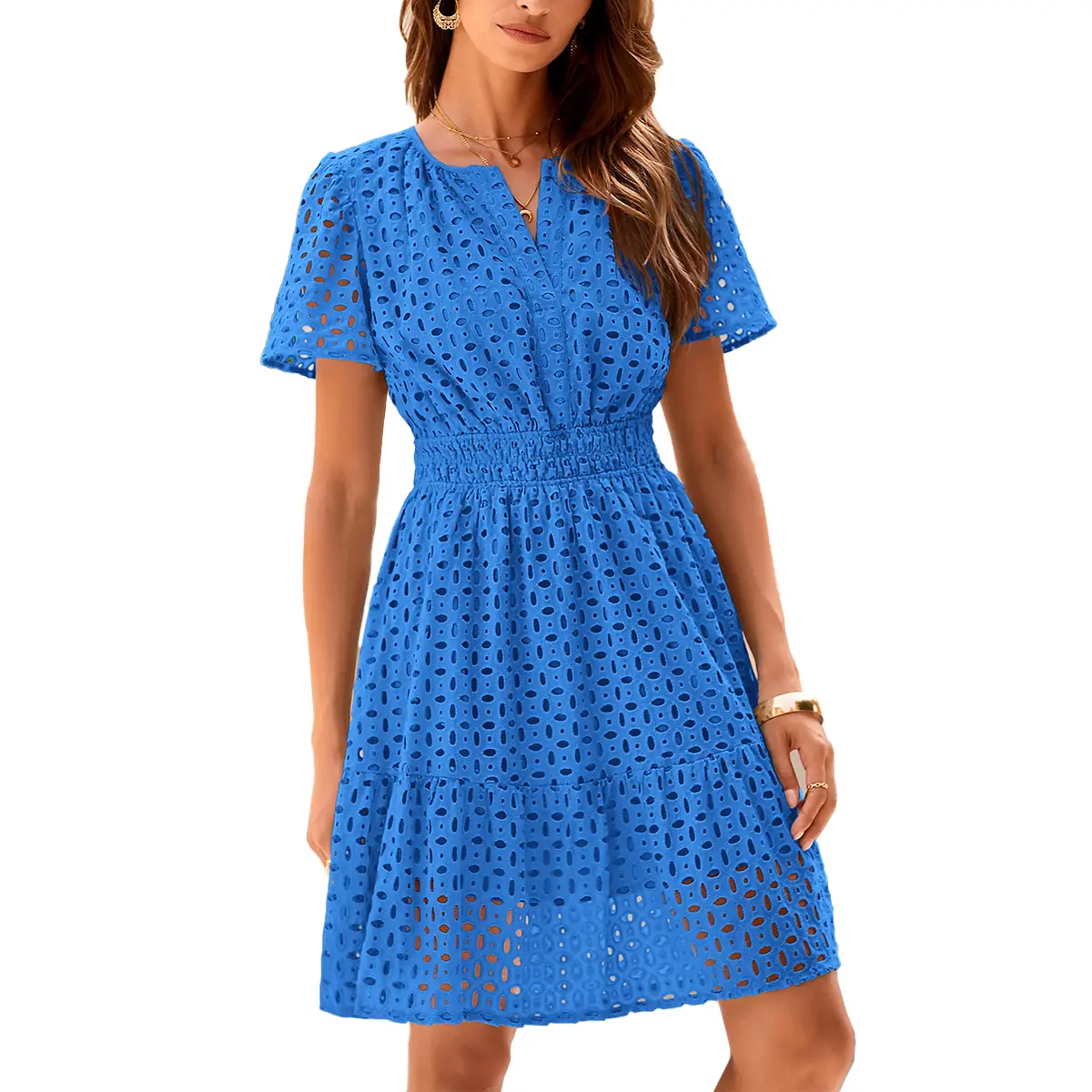[XS-6XL]Women’s V-Neck Lace Dress – Elegant Summer Vacation Beach Dress