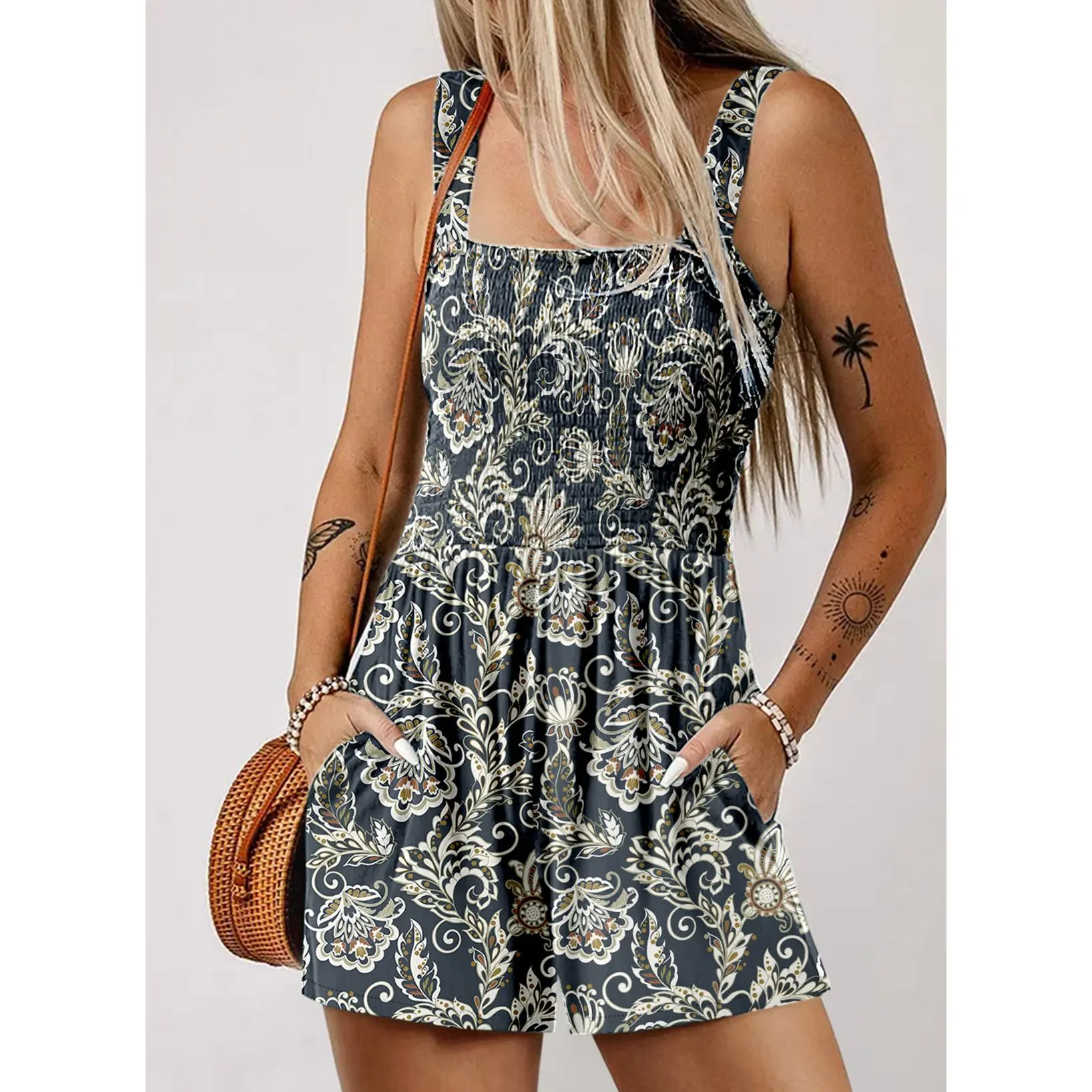 Women's Floral Print Loose Fit Rompers 2025