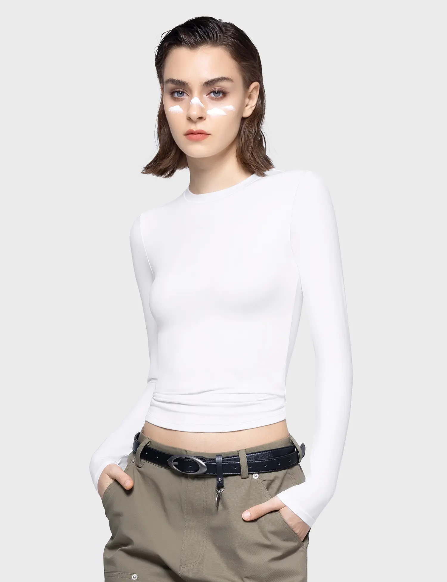 Long Sleeve Basic Tee - Slim Fit Cloud Top