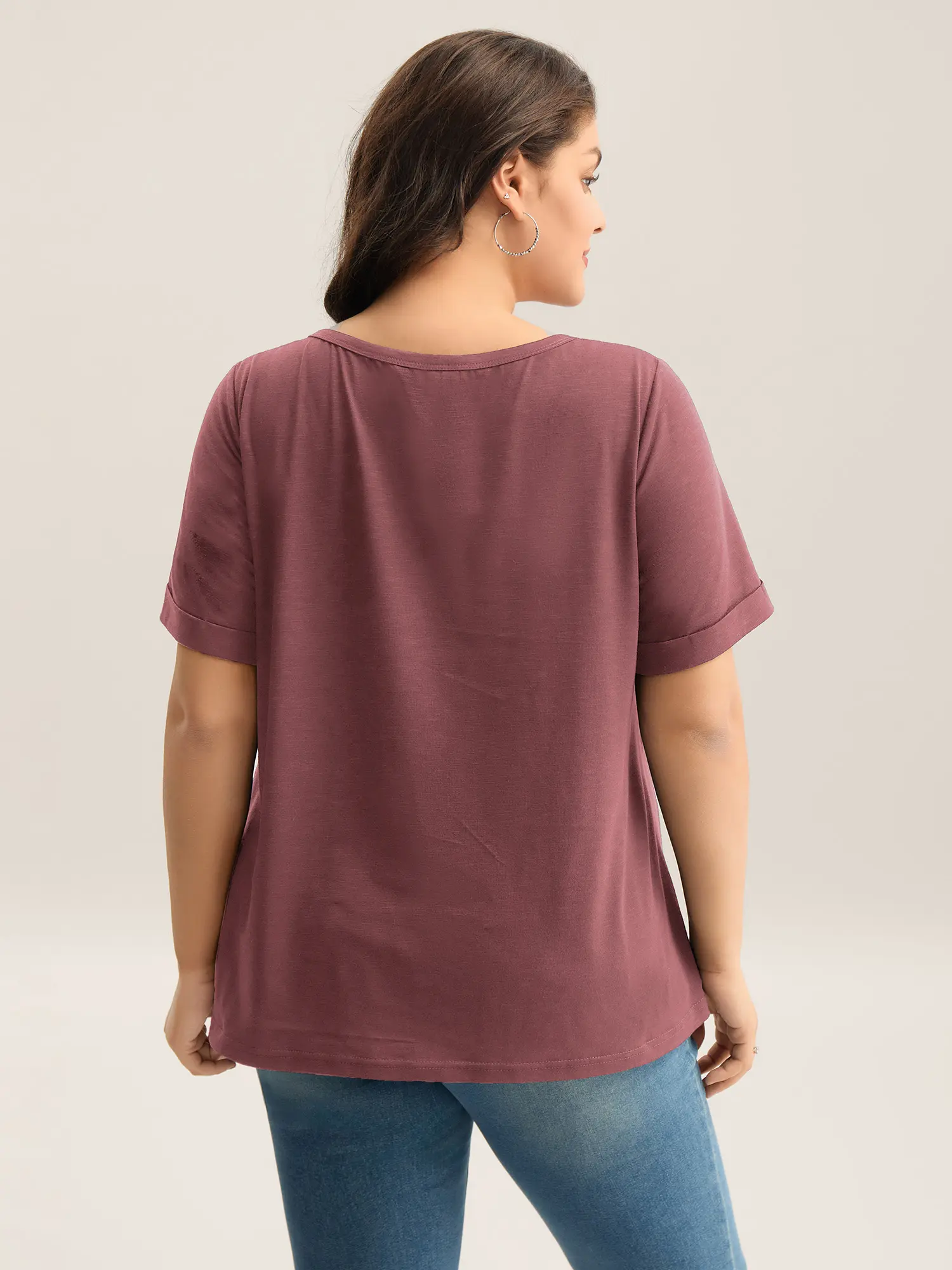 BLOOMCHIC Women's Plus-Size Minimalist Short-Sleeve Blouse [M-6X] - Split V-Neck, Button-Detailed, Pocketed Lady Top, 2026 Summer Casual Basic, Mother's Day Pick,summerwins,Summer wins,Deals for your days