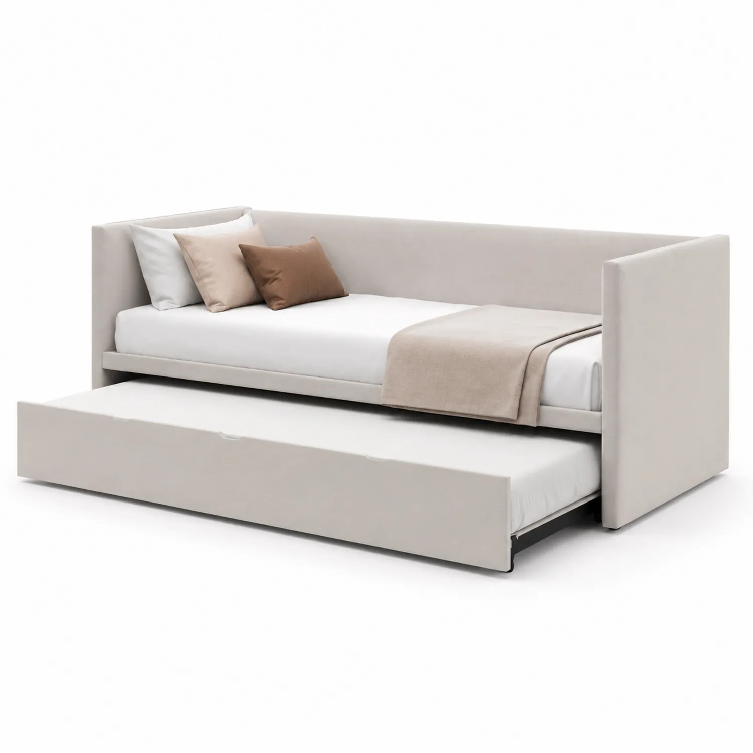 Polster-Tagesbett mit Ausziehbett Beige Holz