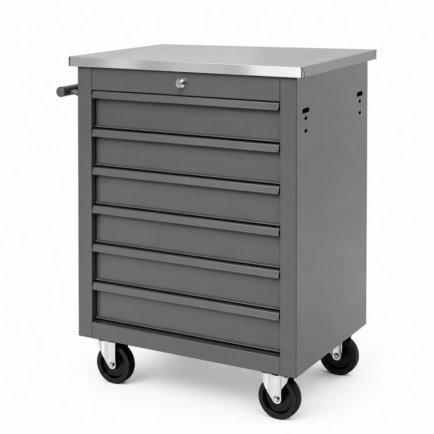 Werkzeugschrank aus Metall mit Rollen, Stahl, Grau, 7 Schubladen