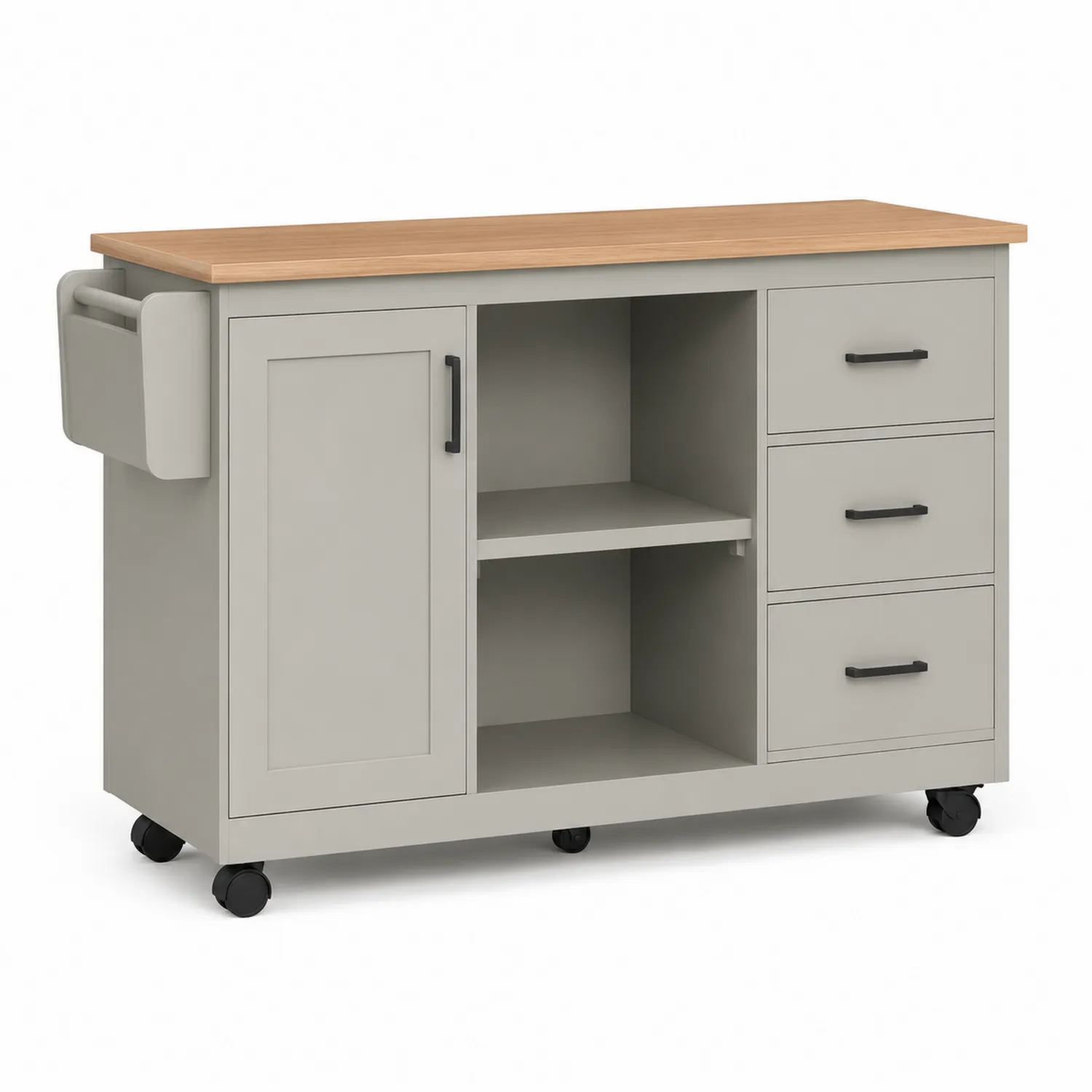 Küchenwagen mit MDF und Buchenholzoberfläche in Grau mit Rollen