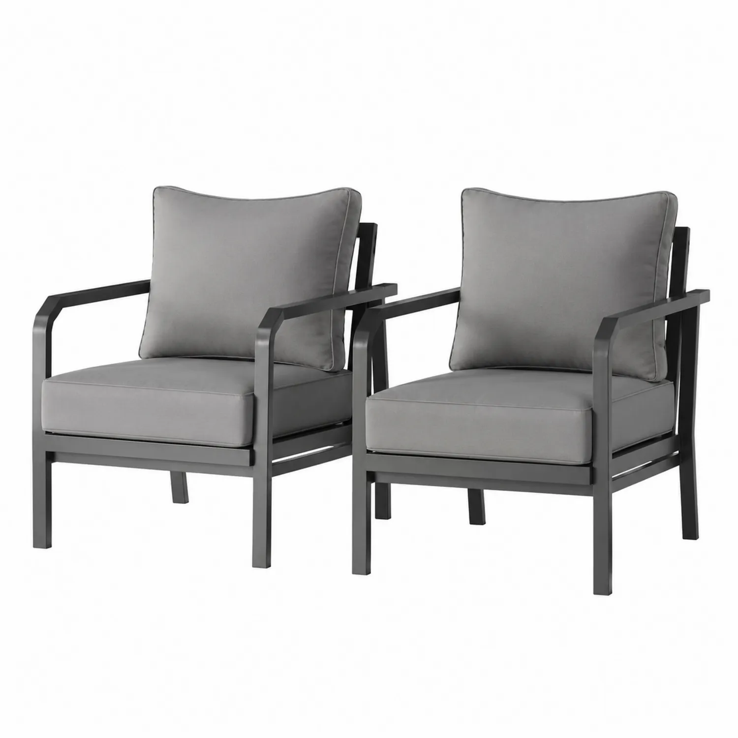 Aluminium Outdoor-Sessel Set mit grauen Kissen, 2-teilig