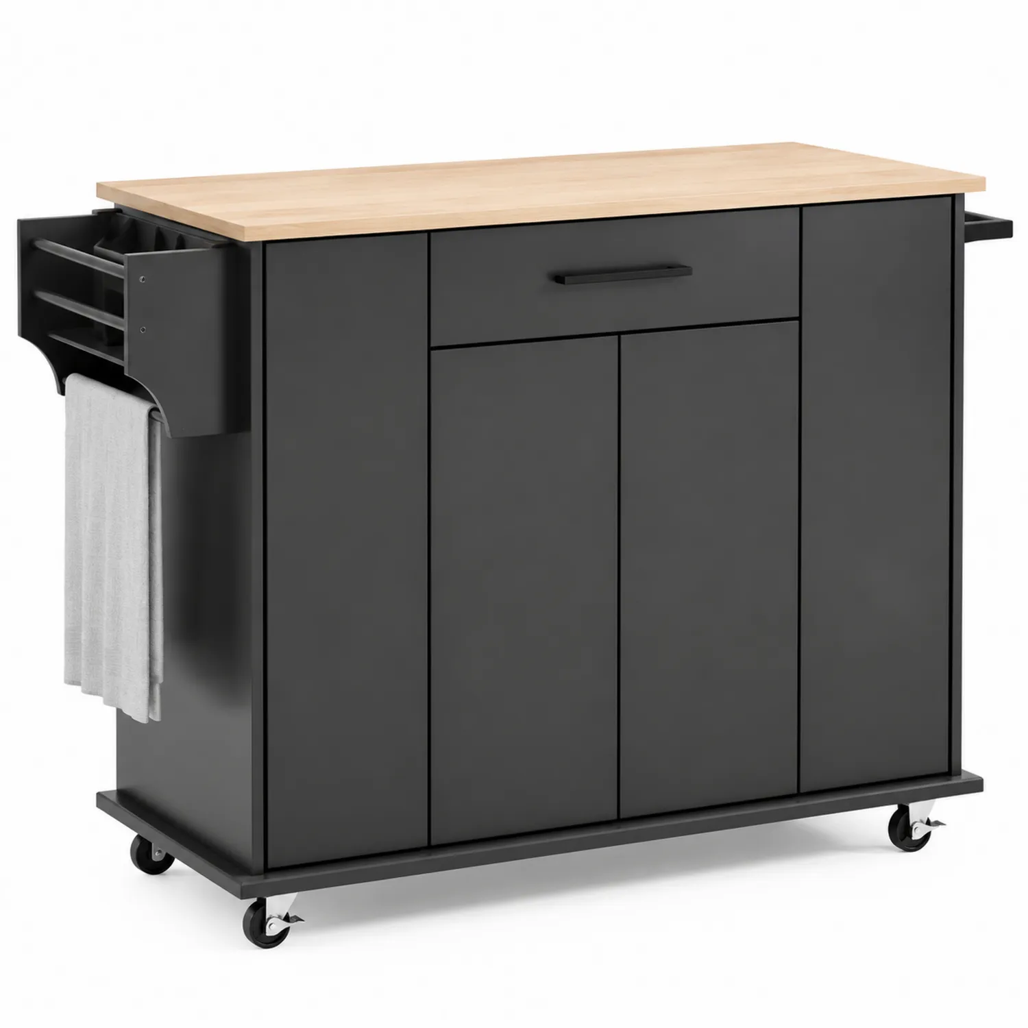 Küchenwagen Schwarz mit MDF und Massivholzplatte