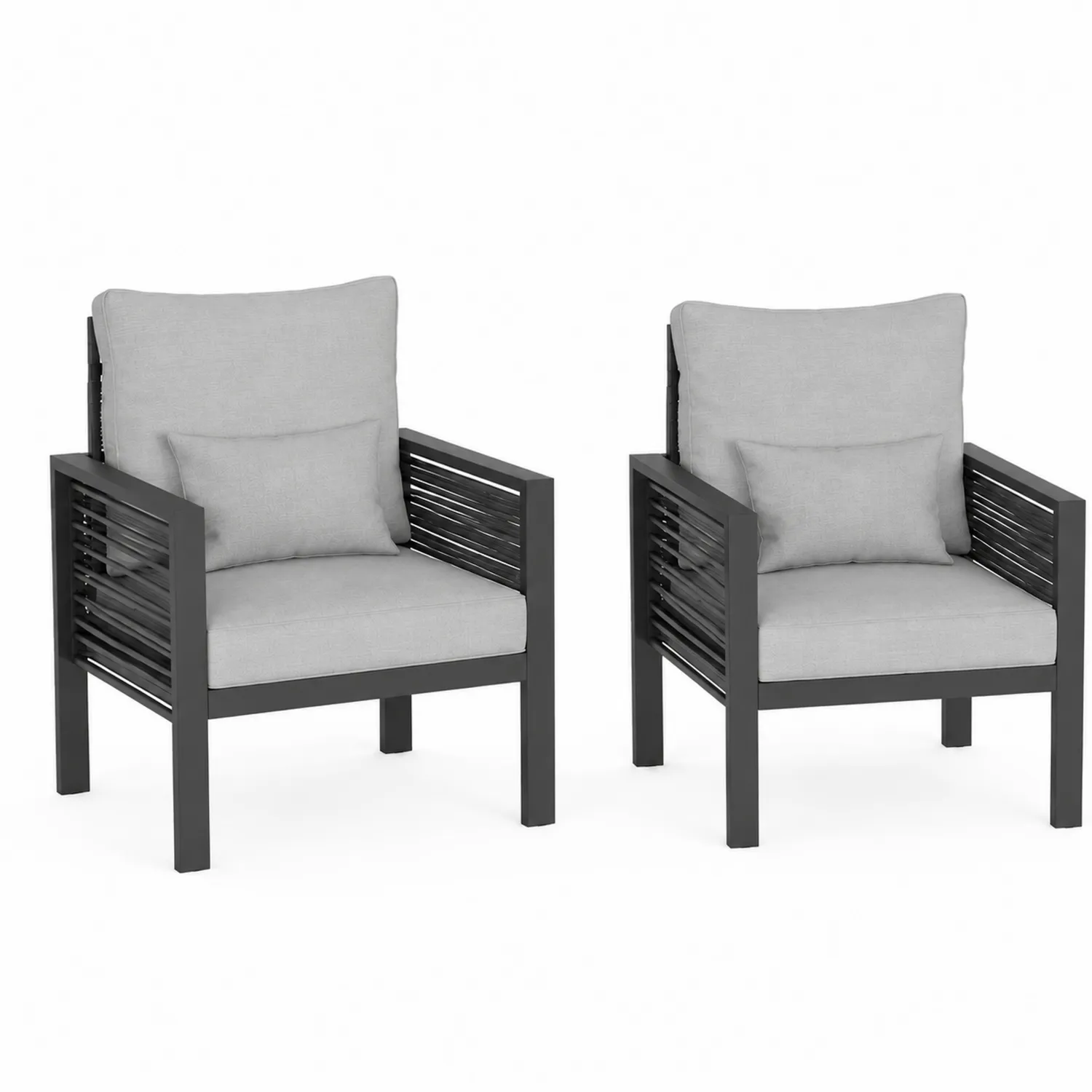 2er-Set Outdoor-Clubsessel aus Aluminium mit Polyesterkissen, Anthrazit und Grau