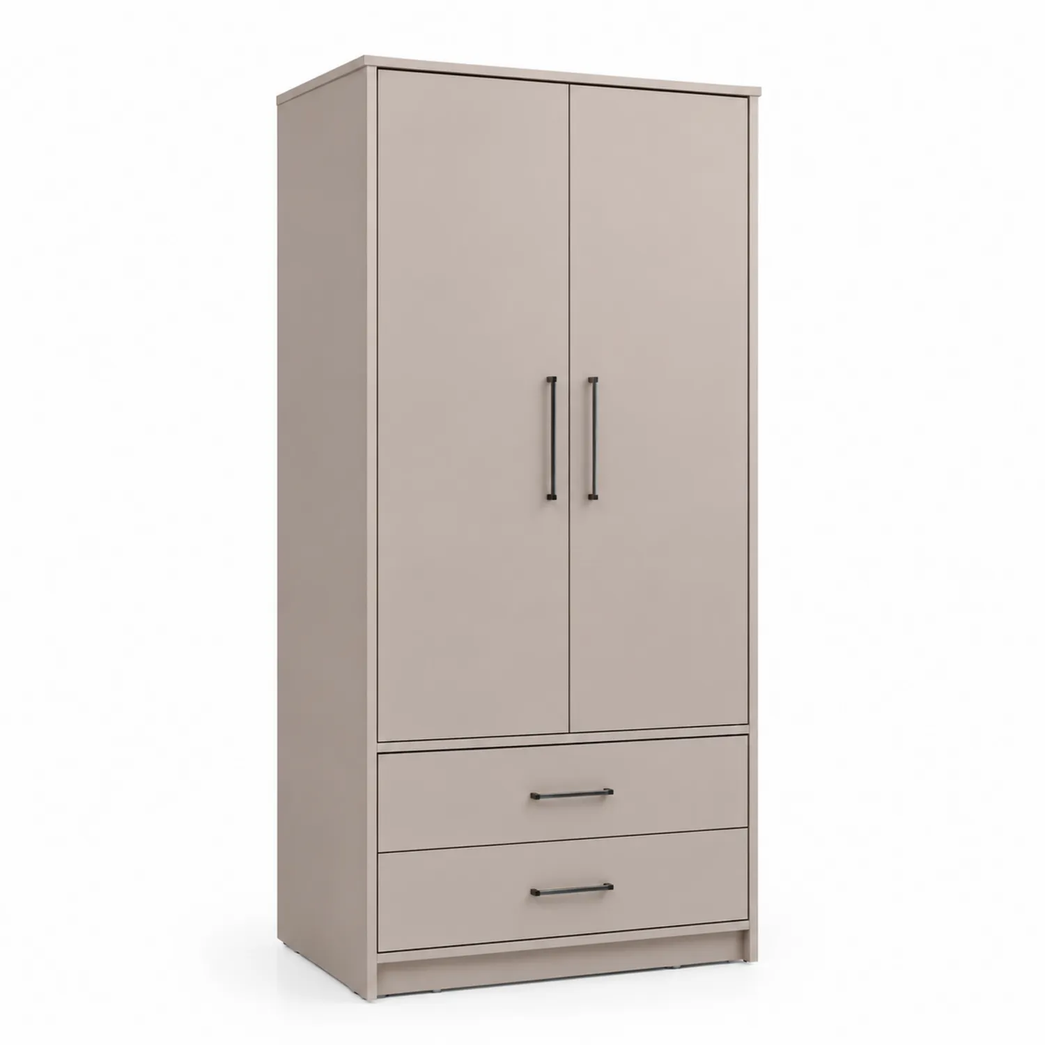 Beiger Kleiderschrank mit 2 Türen und 2 Schubladen aus Holz 183x80x50cm