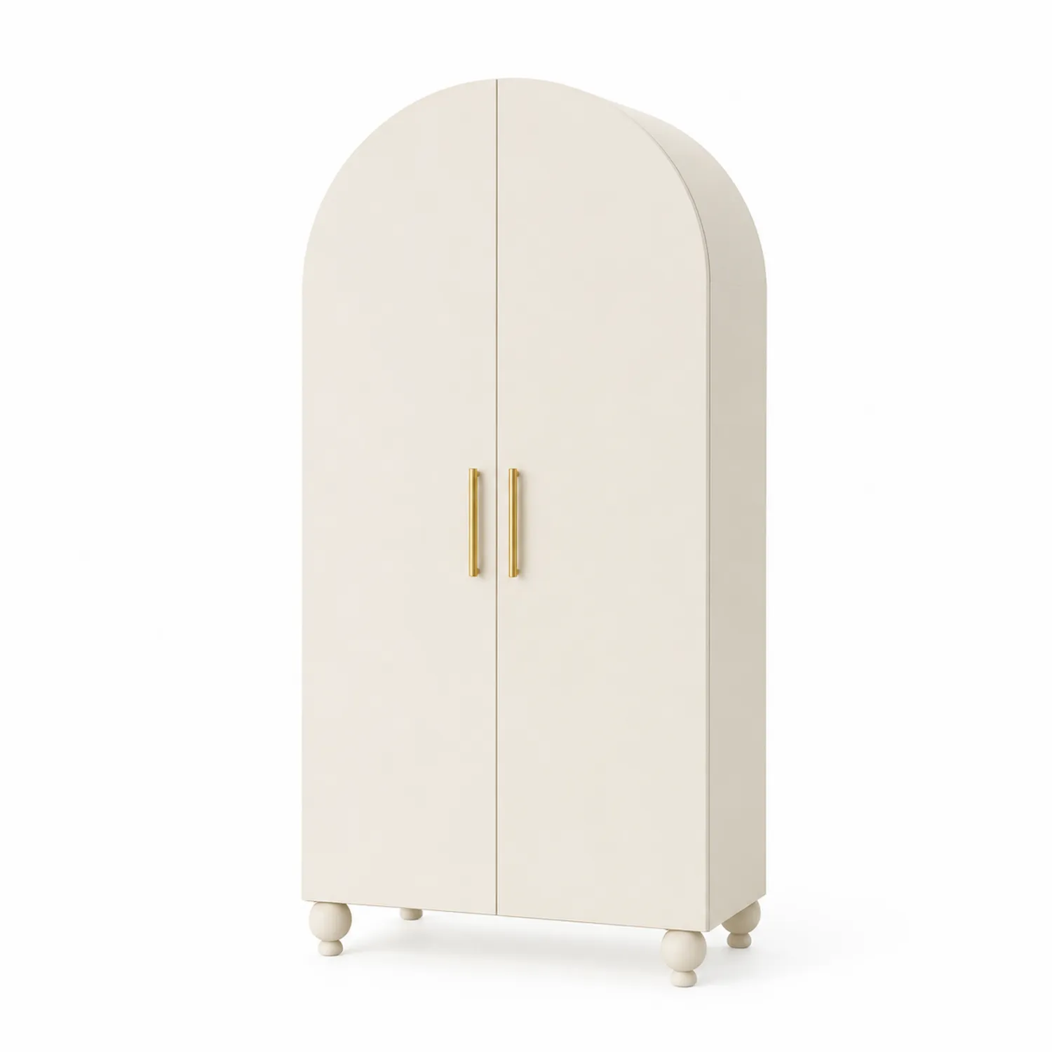 Kleiderschrank mit gewölbten Türen, MDF, Cremeweiß, 2-türig