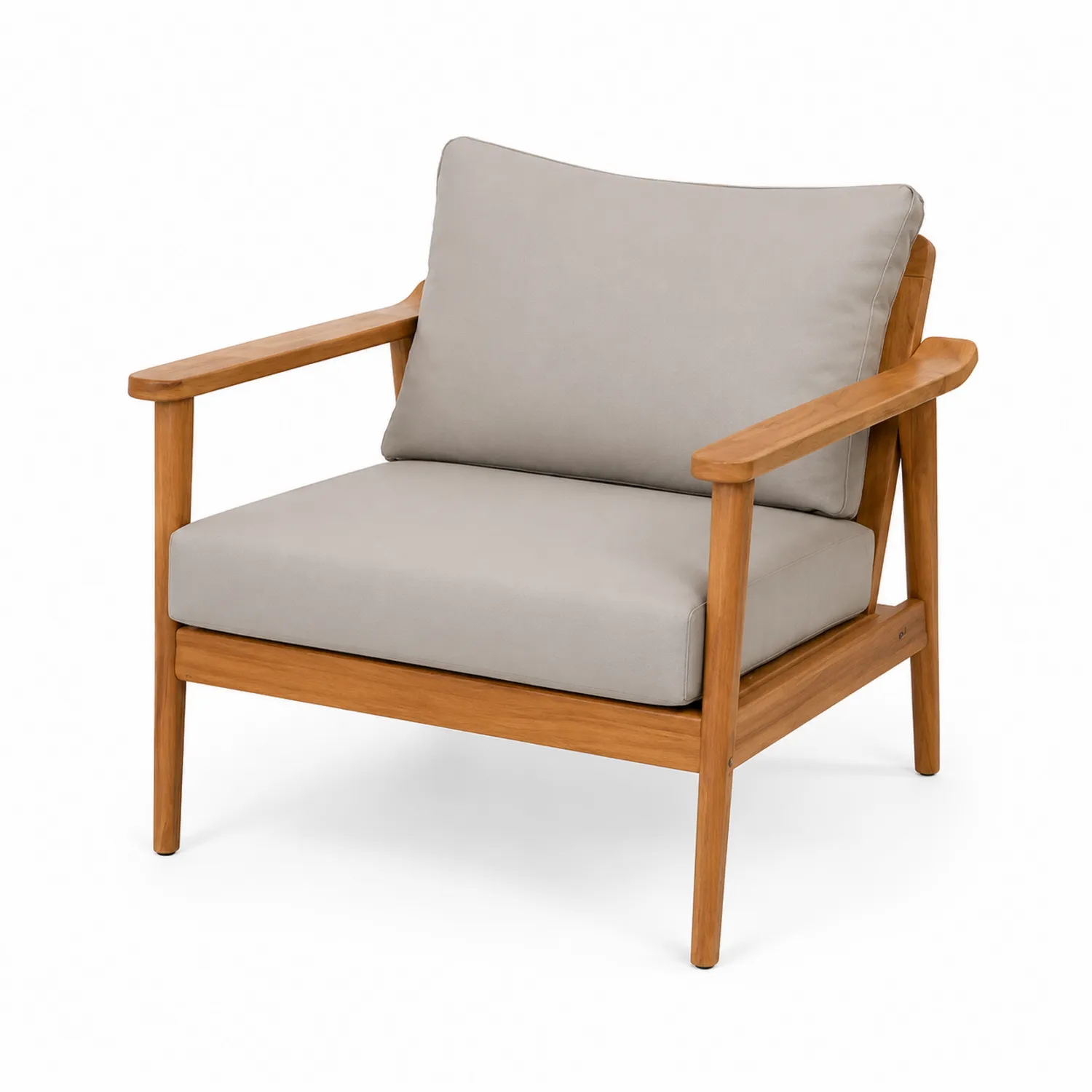Outdoor Loungesessel Teakholzrahmen Polyesterbezug Beige