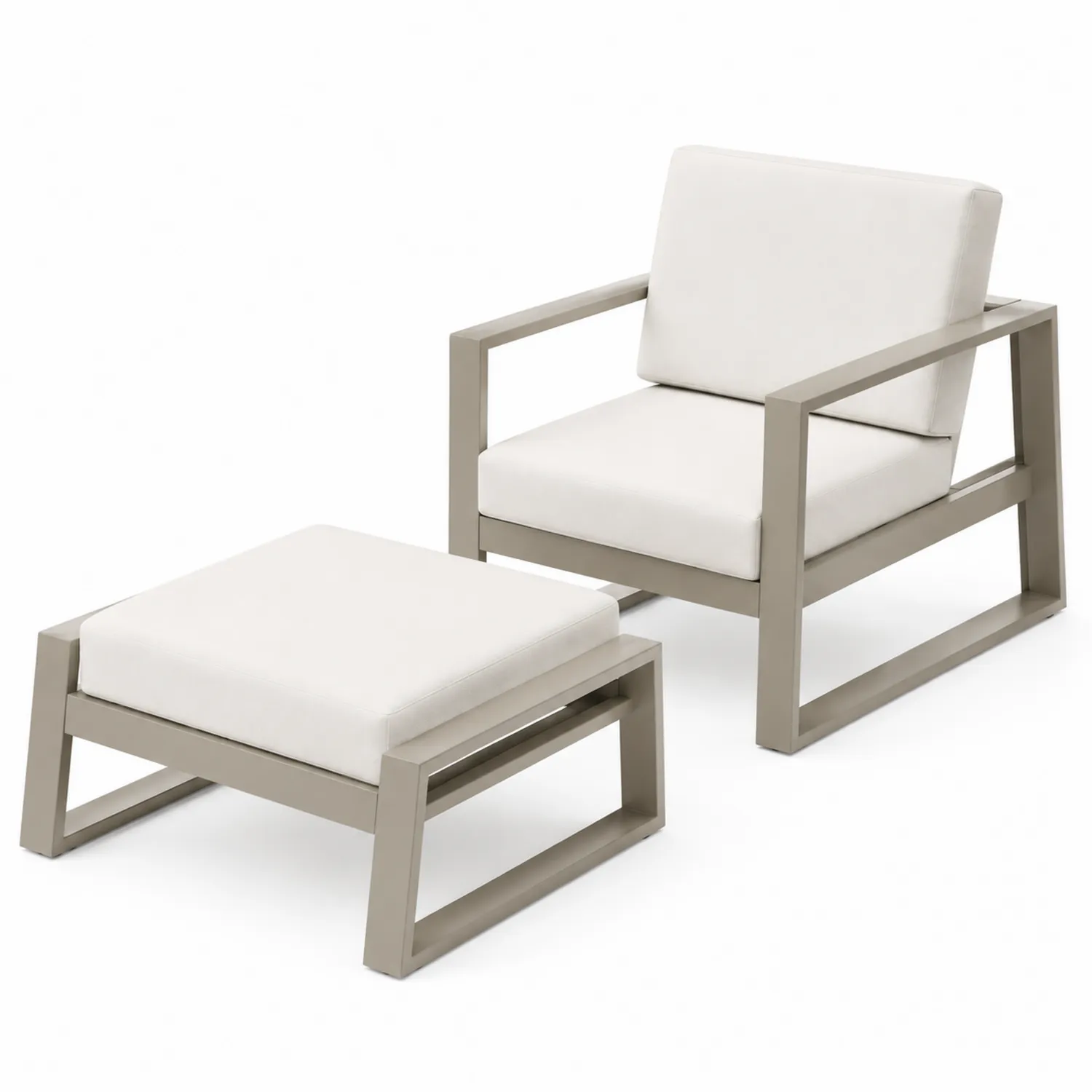 Clubsessel Set Aluminium Beige mit Polyesterkissen und Hocker