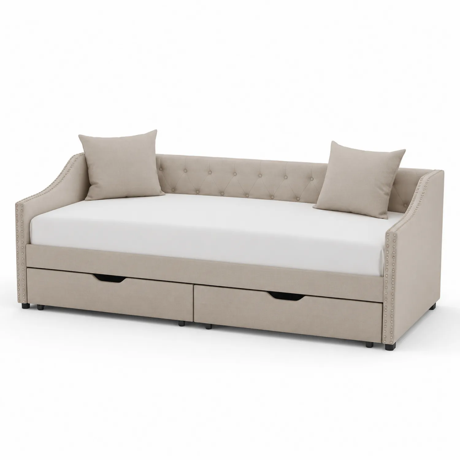 Tagesbett Bettsofa Leinen Beige mit Stauraum