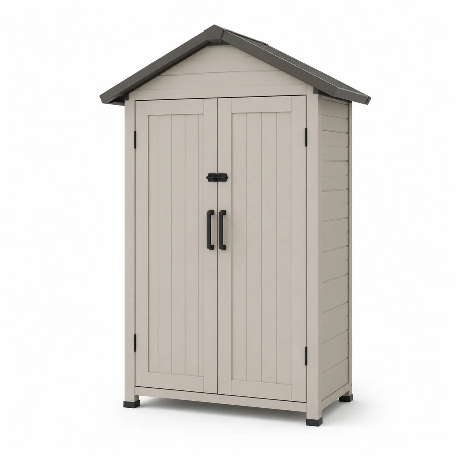 Kunststoff Gartenschuppen mit Satteldach Beige Dunkelgrau