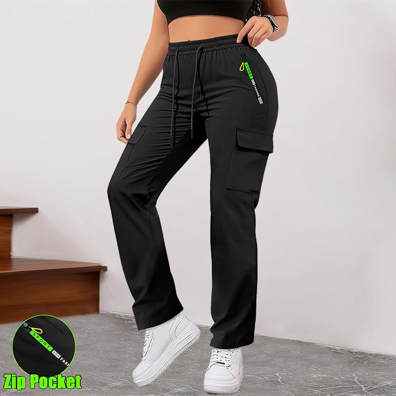 Women&rsquo;s cargo pants with multiple pockets for spring and autumn&mdash;thin, straight-leg casual long pants featuring zippered pockets and an elastic waistband, suitable for outdoor sports and everyday outings.Summervibes
