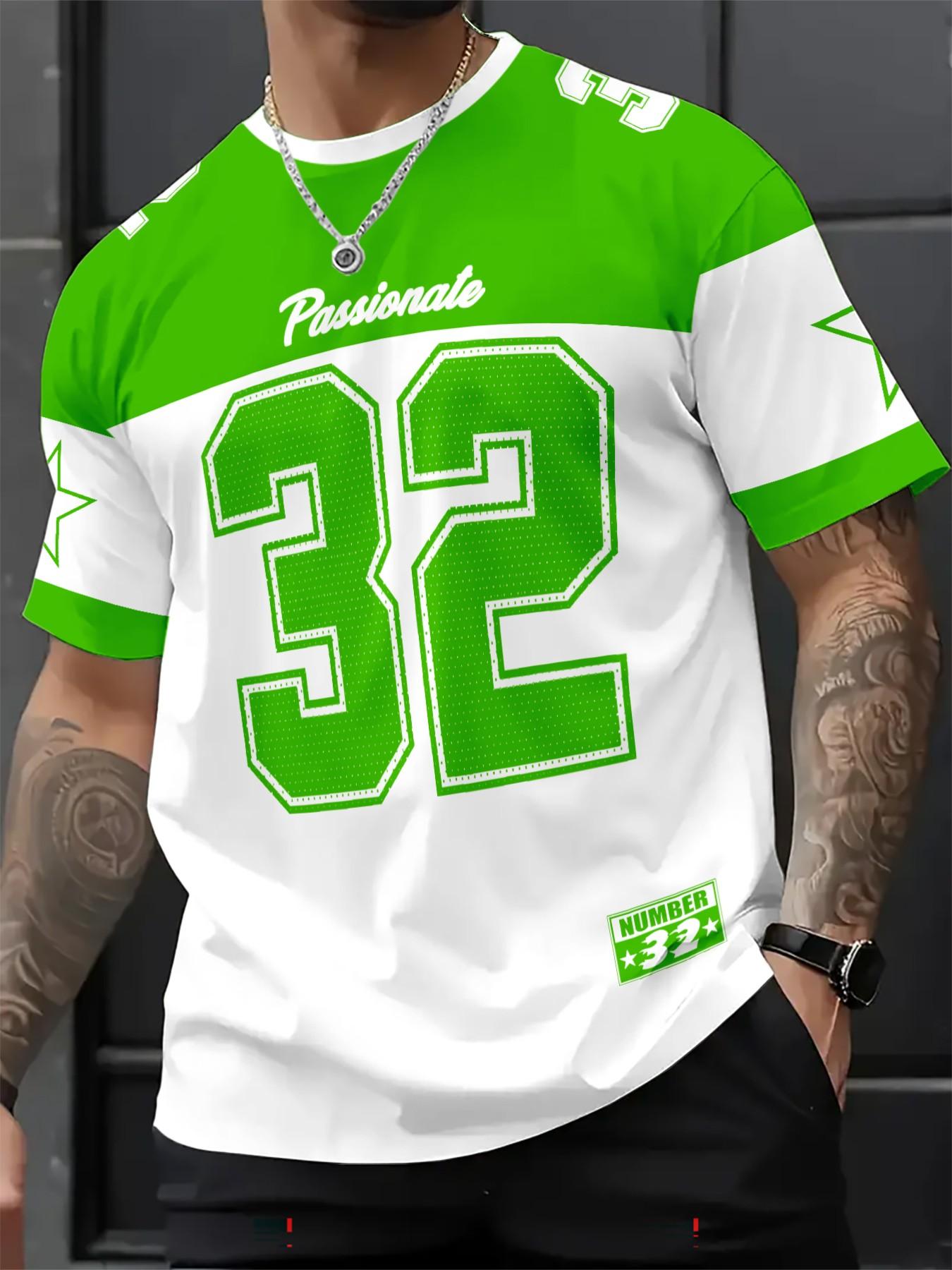 Men's Casual Round Neck Short Sleeve T-Shirt, Star & Number Print Stylish Football Jersey, Fitted All Seasons Sports Shirt, Sports Top, Workout Tops, Fitness Workout Shirt