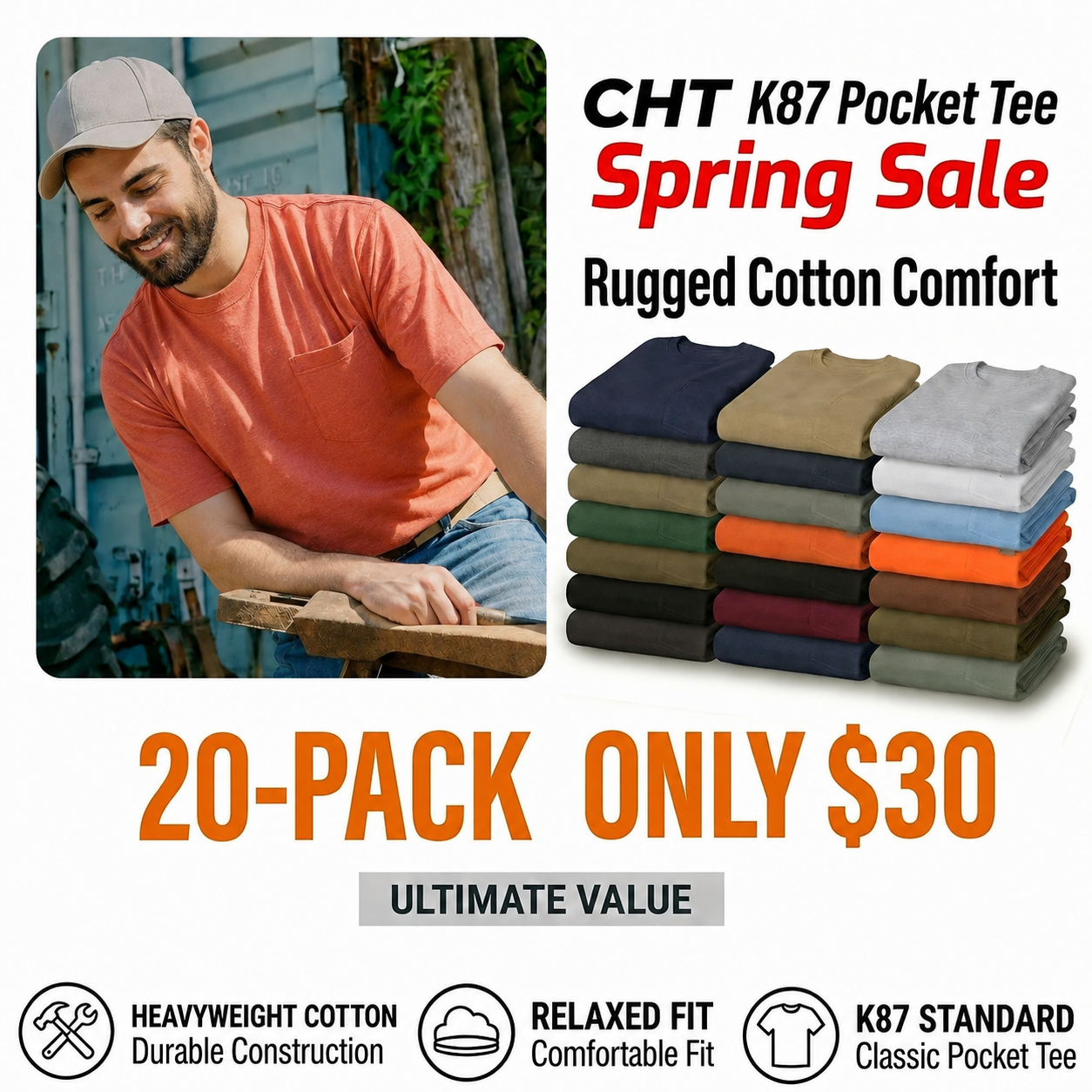 Men's Workwear Loose Fit Heavyweight Short-Sleeve Pocket T-Shirt (Also Available in Big & Tall)