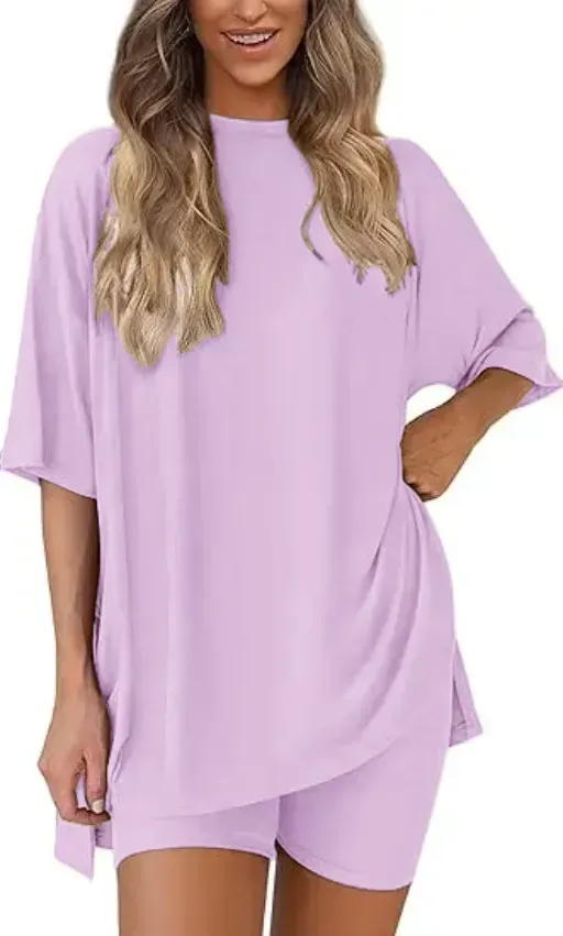 🔥Women's Two Piece Lounge Set Summer Casual Oversized Shirts Biker Shorts