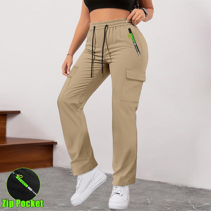 Women&rsquo;s cargo pants with multiple pockets for spring and autumn&mdash;thin, straight-leg casual long pants featuring zippered pockets and an elastic waistband, suitable for outdoor sports and everyday outings.Summervibes