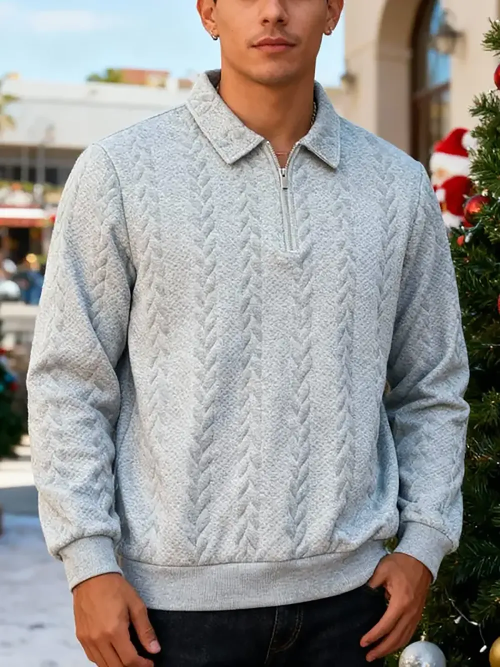Men's Fall Winter Outfits Knitted Polo Neck Long Sleeve Sweatshirt for Daliy Wear