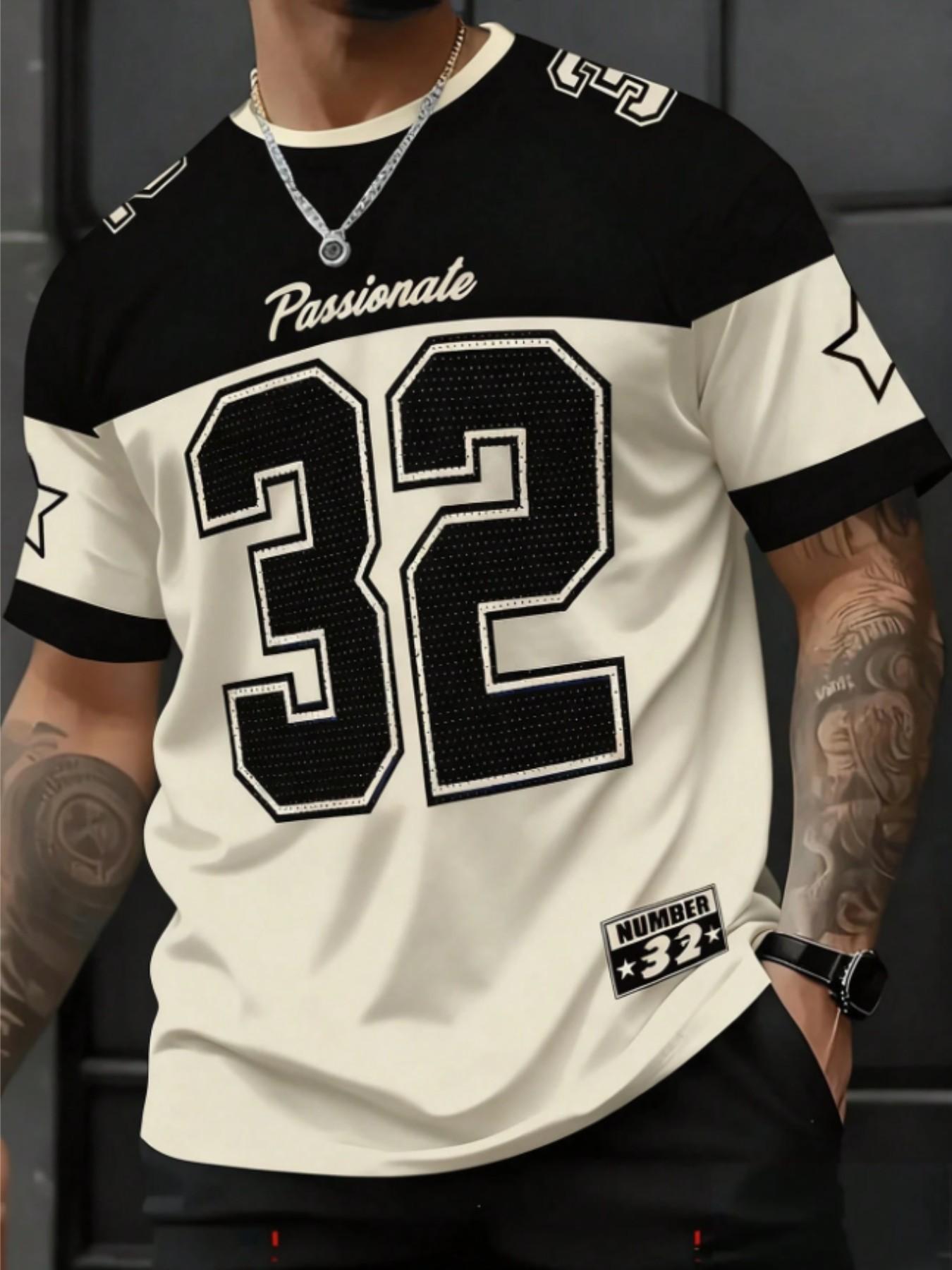 Men's Casual Round Neck Short Sleeve T-Shirt, Star & Number Print Stylish Football Jersey, Fitted All Seasons Sports Shirt, Sports Top, Workout Tops, Fitness Workout Shirt