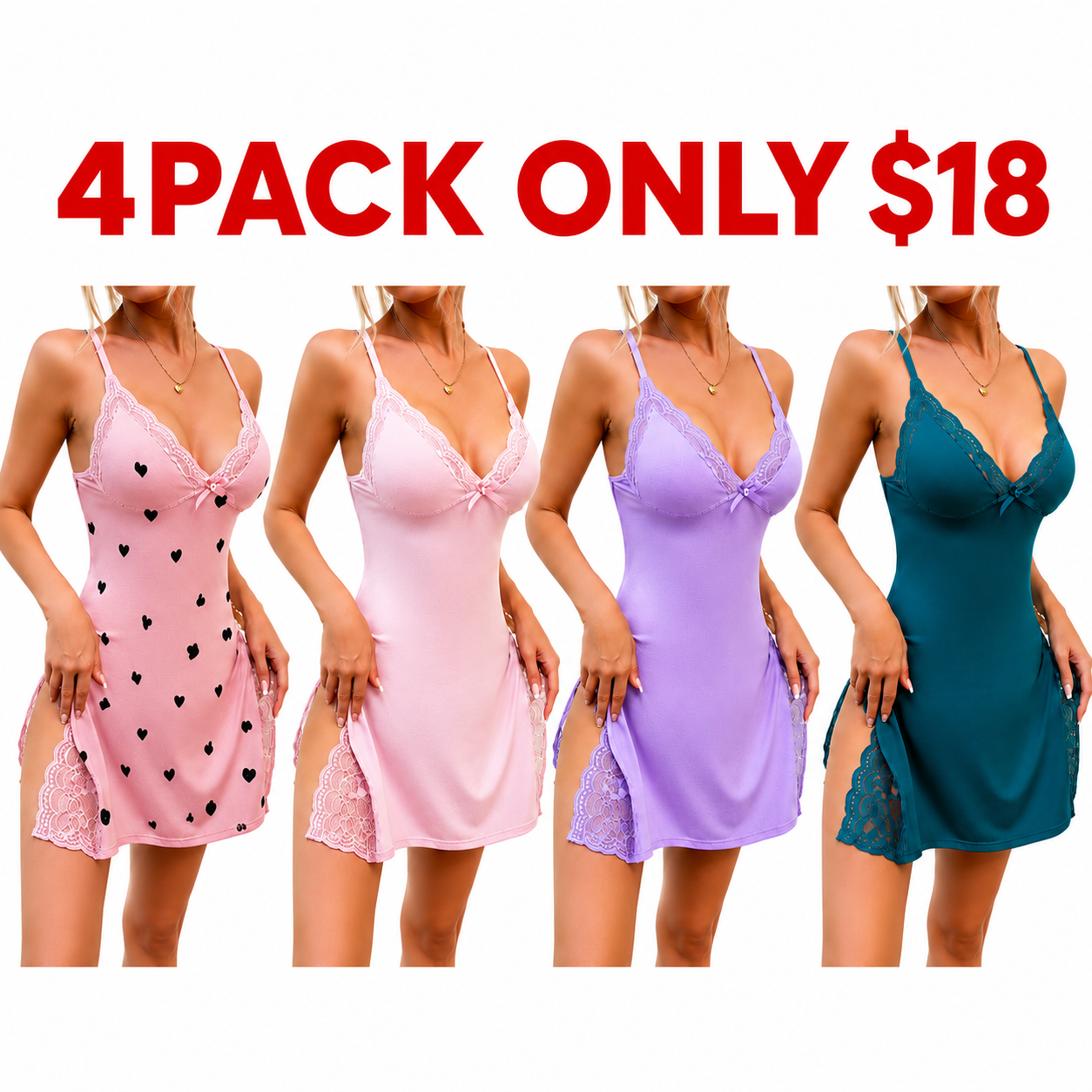 Women's Lace Trim Side Slit Modal Cami Sleep Dress Loungewear Cute Night Gown for Women Lightweight Soft Nightwear