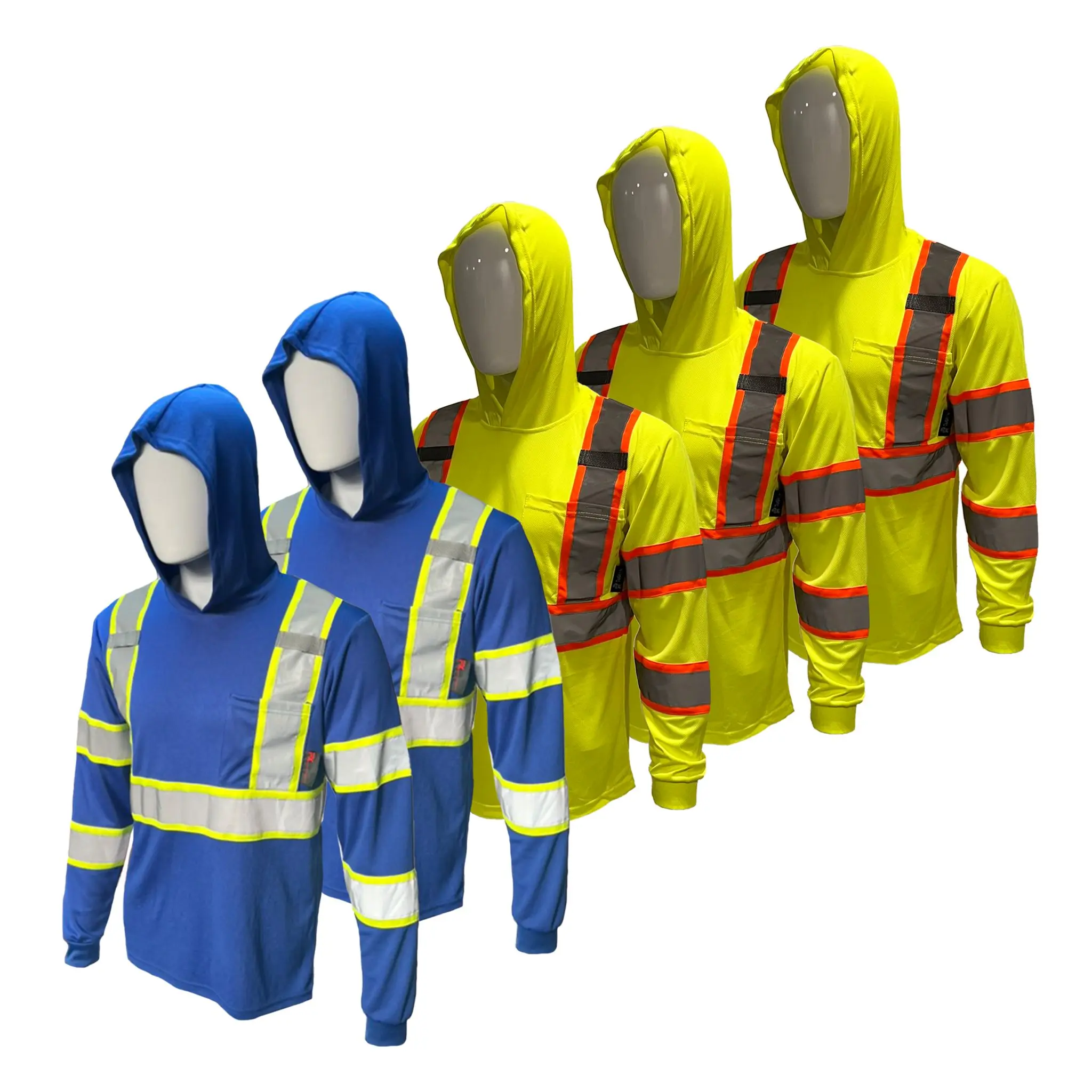 5 PACK SHIRT High Visibility Hoodie Long Sleeve Safety Shirt with hoodie Polyester Birdeye Mesh in various color