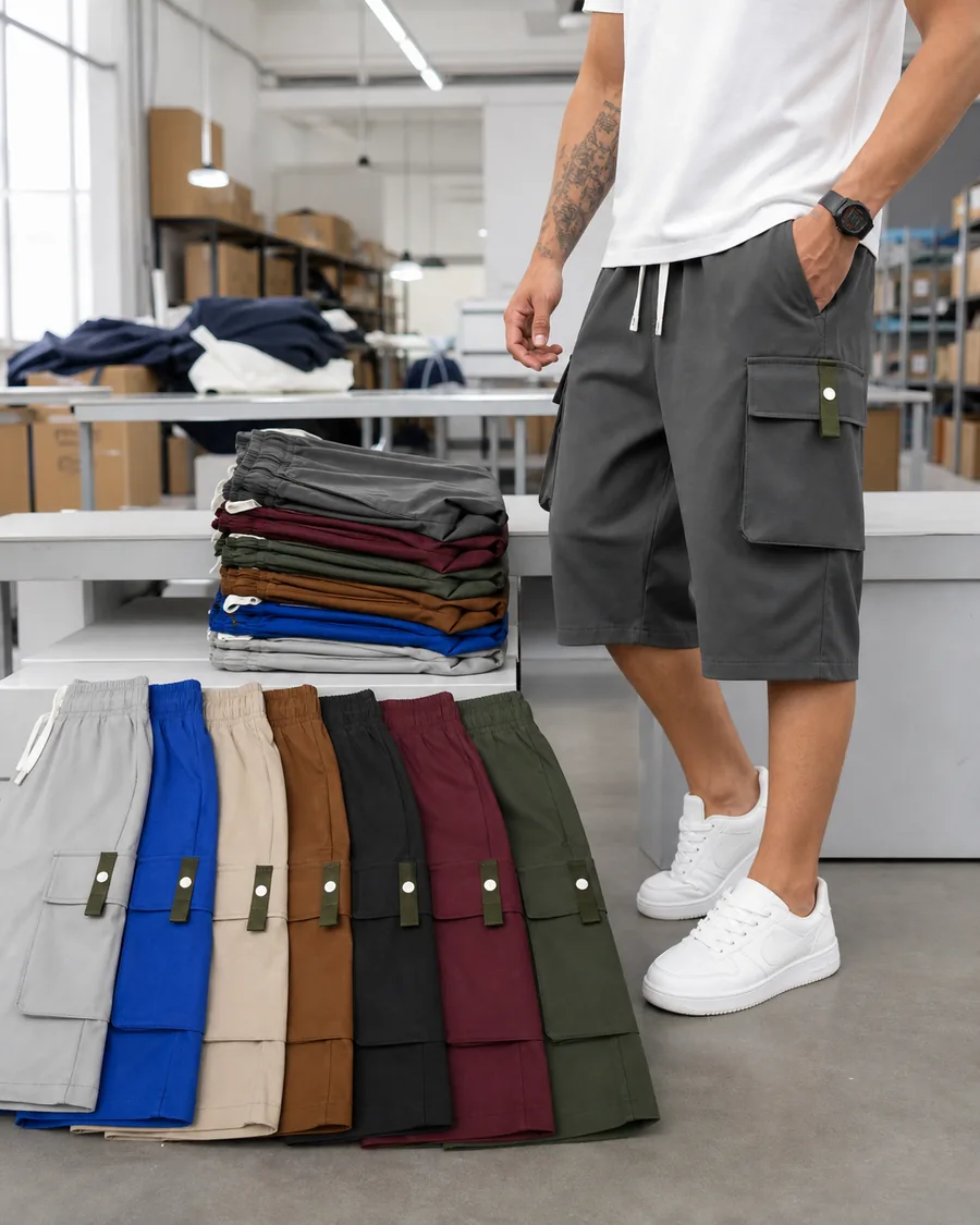 Men's relaxed cargo shorts in an eight-color assortment