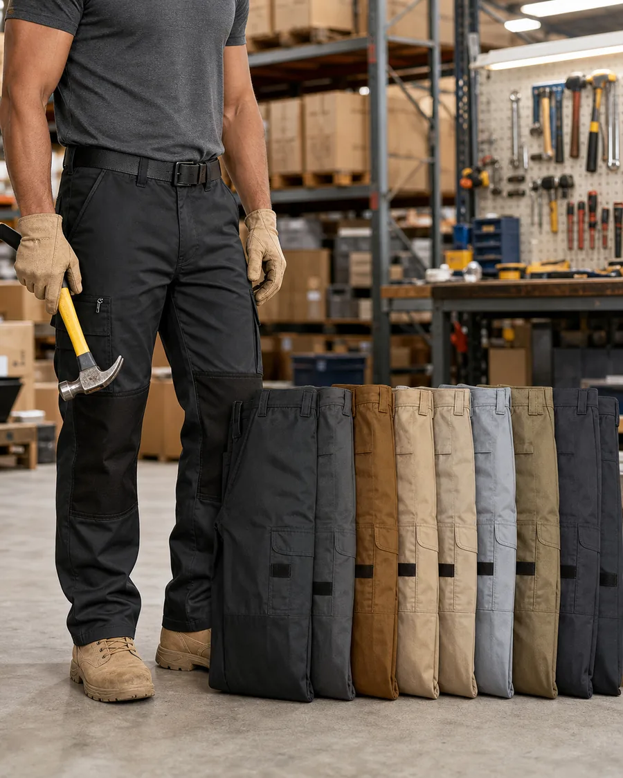 Men's reinforced cargo work pants in an eight-color assortment