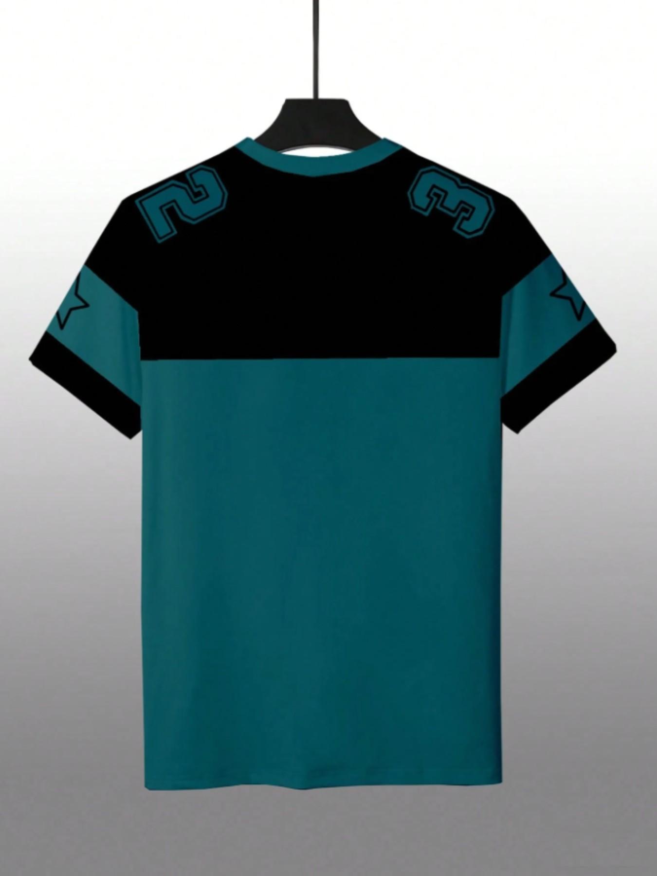 Men's Casual Round Neck Short Sleeve T-Shirt, Star & Number Print Stylish Football Jersey, Fitted All Seasons Sports Shirt, Sports Top, Workout Tops, Fitness Workout Shirt