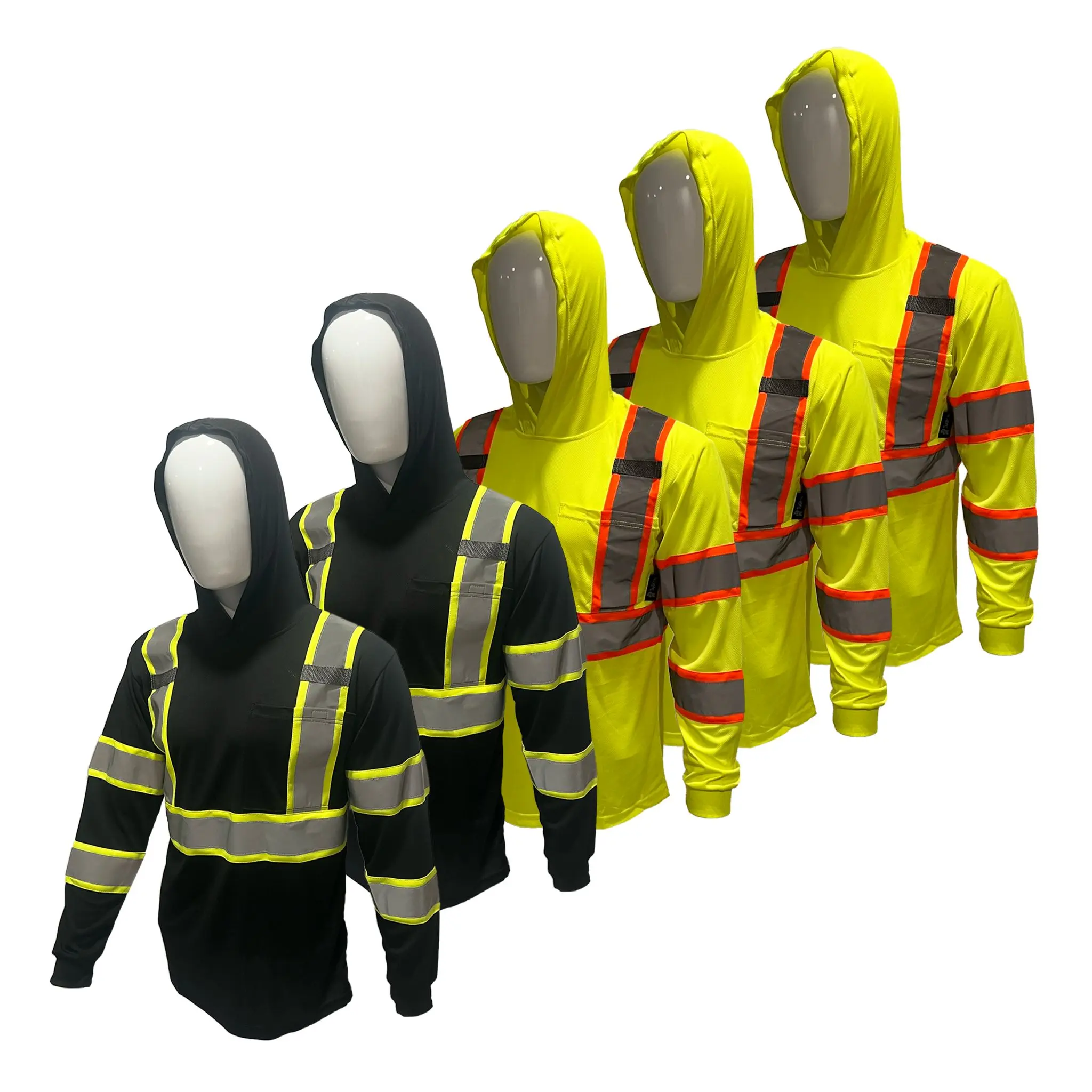 5 PACK SHIRT High Visibility Hoodie Long Sleeve Safety Shirt with hoodie Polyester Birdeye Mesh in various color