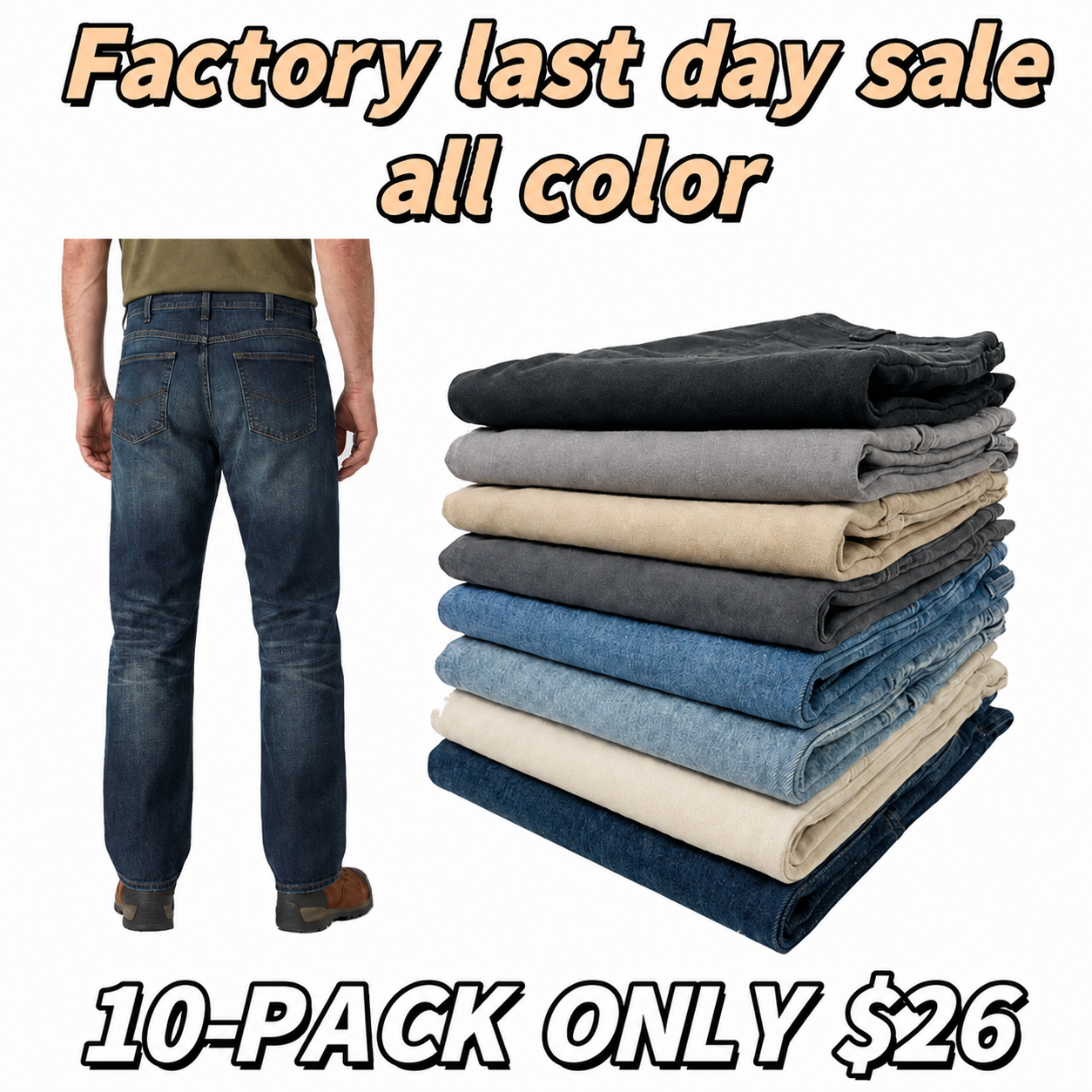 Men’s Flex Jeans with 7 Pockets, Comfortable Utility Denim Pants