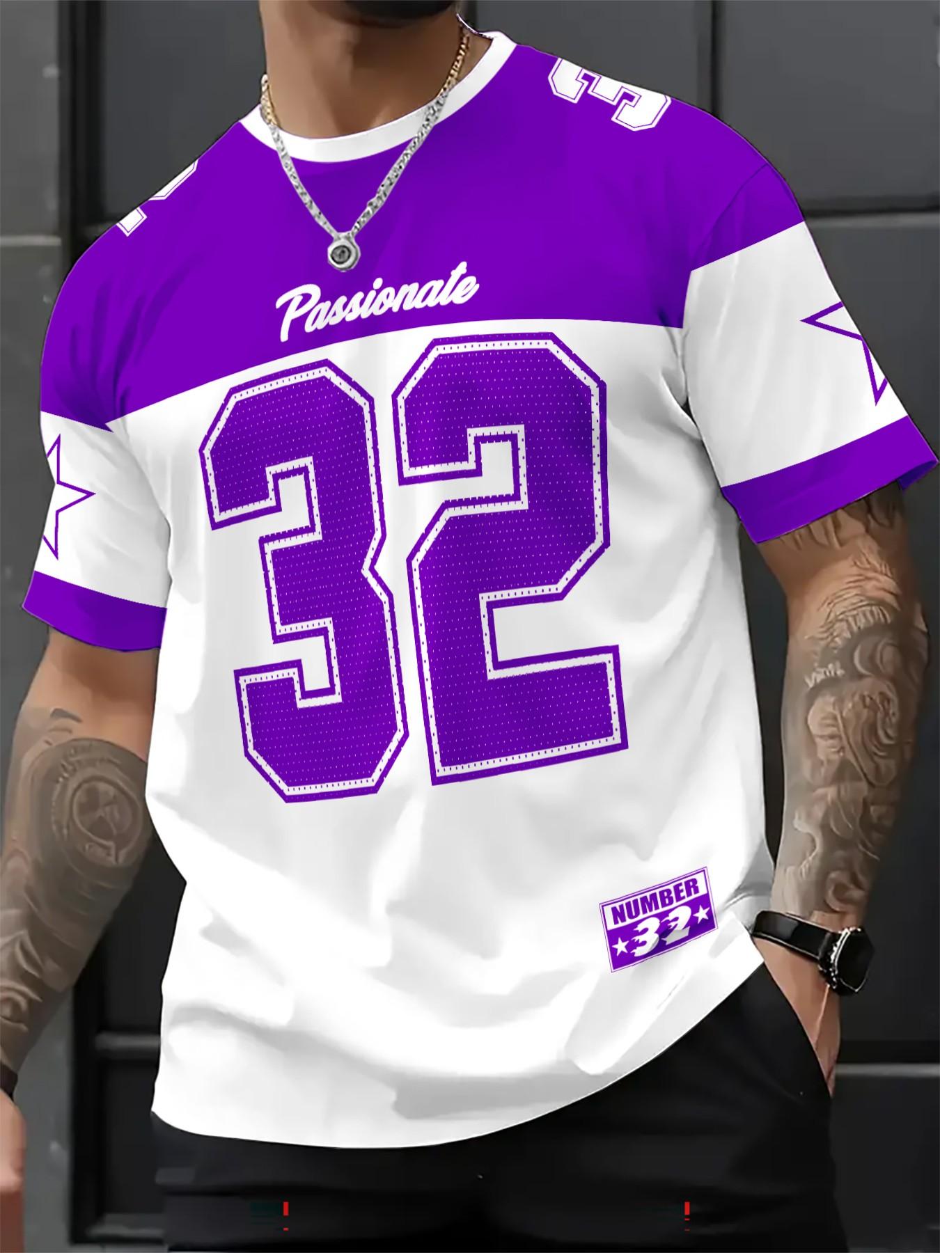 Men's Casual Round Neck Short Sleeve T-Shirt, Star & Number Print Stylish Football Jersey, Fitted All Seasons Sports Shirt, Sports Top, Workout Tops, Fitness Workout Shirt