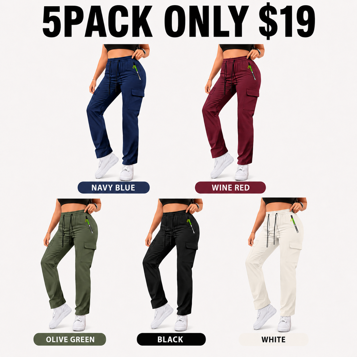 🔥 8 Pack ONLY $24 | Women’s Lightweight Cargo Pants with Zipper Pockets